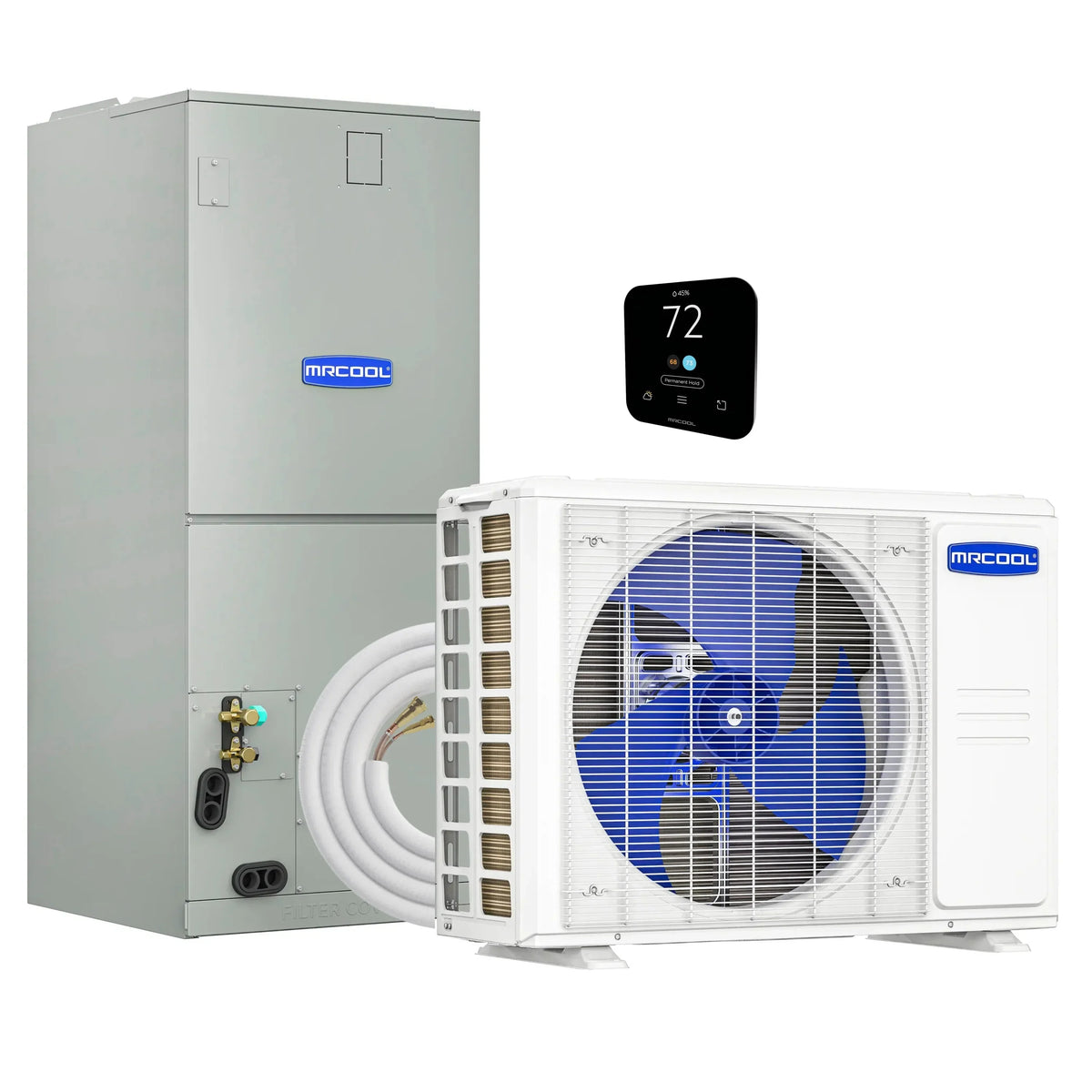 MRCOOL VersaPro 2nd Gen Central Split System with 48K BTU, 4 Ton, 16 SEER2, Heat Pump Condenser and Ducted Air Handler with 35 Ft. R-454B No-Vac Line Set (MVP-48-HP-230A35)