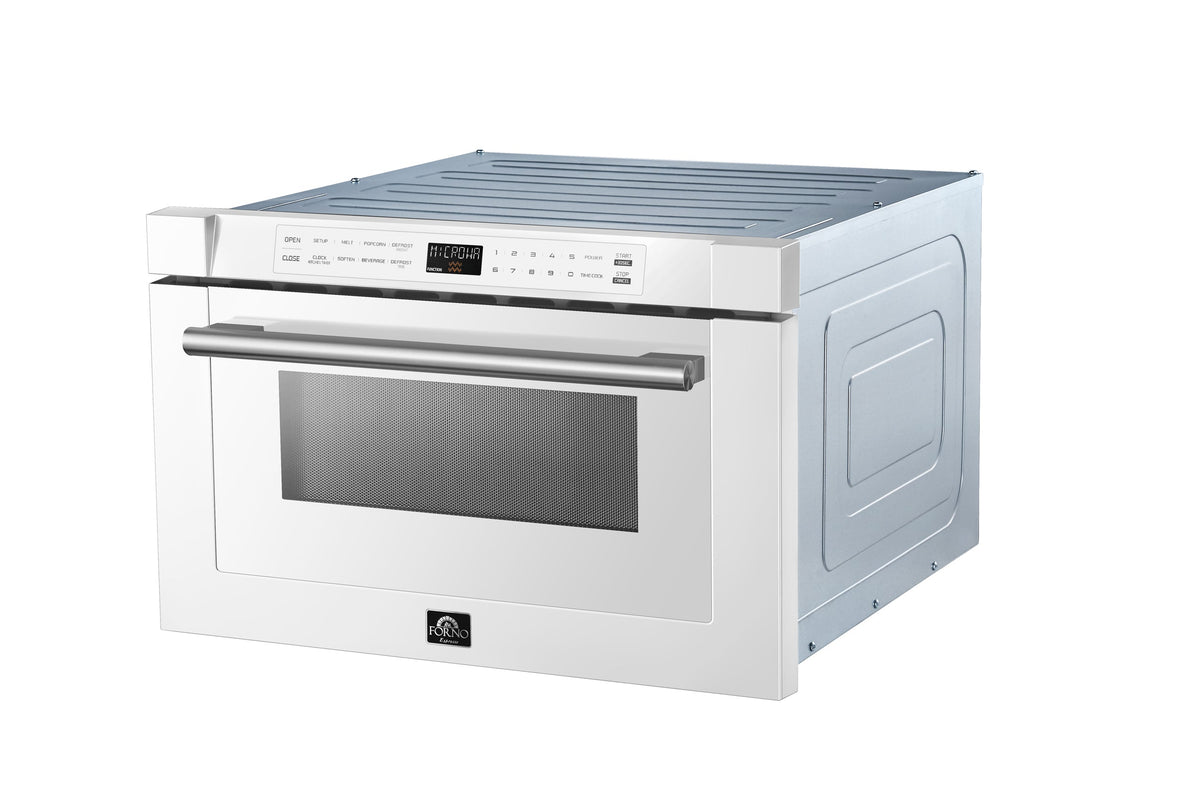 Forno Espresso Capoliveri 24-Inch Microwave Drawer in White with Stainless Steel Handle (FMWDR3000-24WHT)