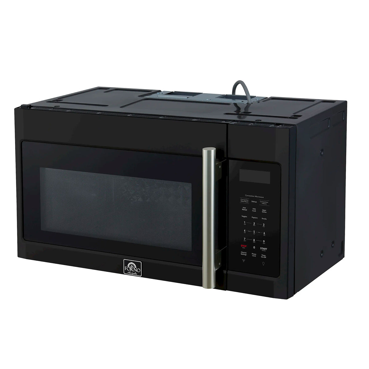 Forno Fornace 30-Inch Over-the-Range Convection Microwave in Black with Stainless Steel Handle – 1.5 cu.ft, 300 CFM Vent, Touch Control, LED Light (FOTR3038-30BLK)