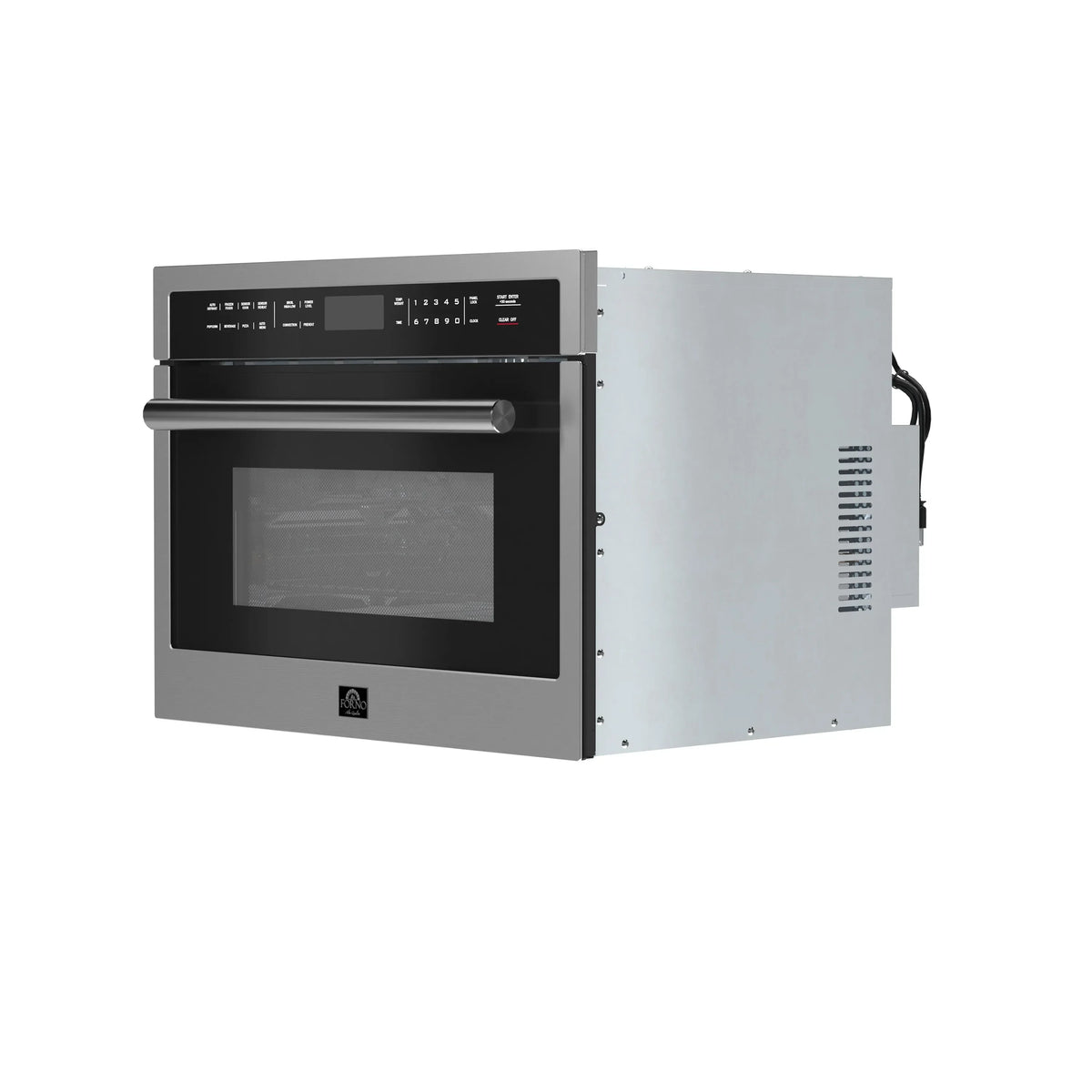 Forno 5-Piece Appliance Package - 36-Inch Dual Fuel Range, Wall Mount Range Hood, 36-Inch Refrigerator, Dishwasher, and 24-Inch Microwave Oven in Stainless Steel