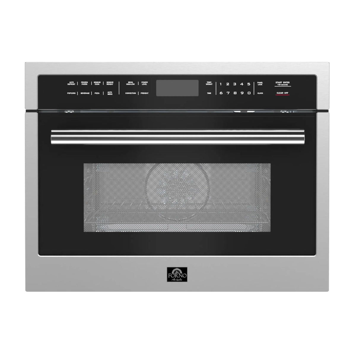 Forno 5-Piece Appliance Package - 36-Inch Gas Range, 60-Inch Pro-Style Refrigerator, Wall Mount Hood with Backsplash, 24-Inch Microwave Oven, & 3-Rack Dishwasher in Stainless Steel