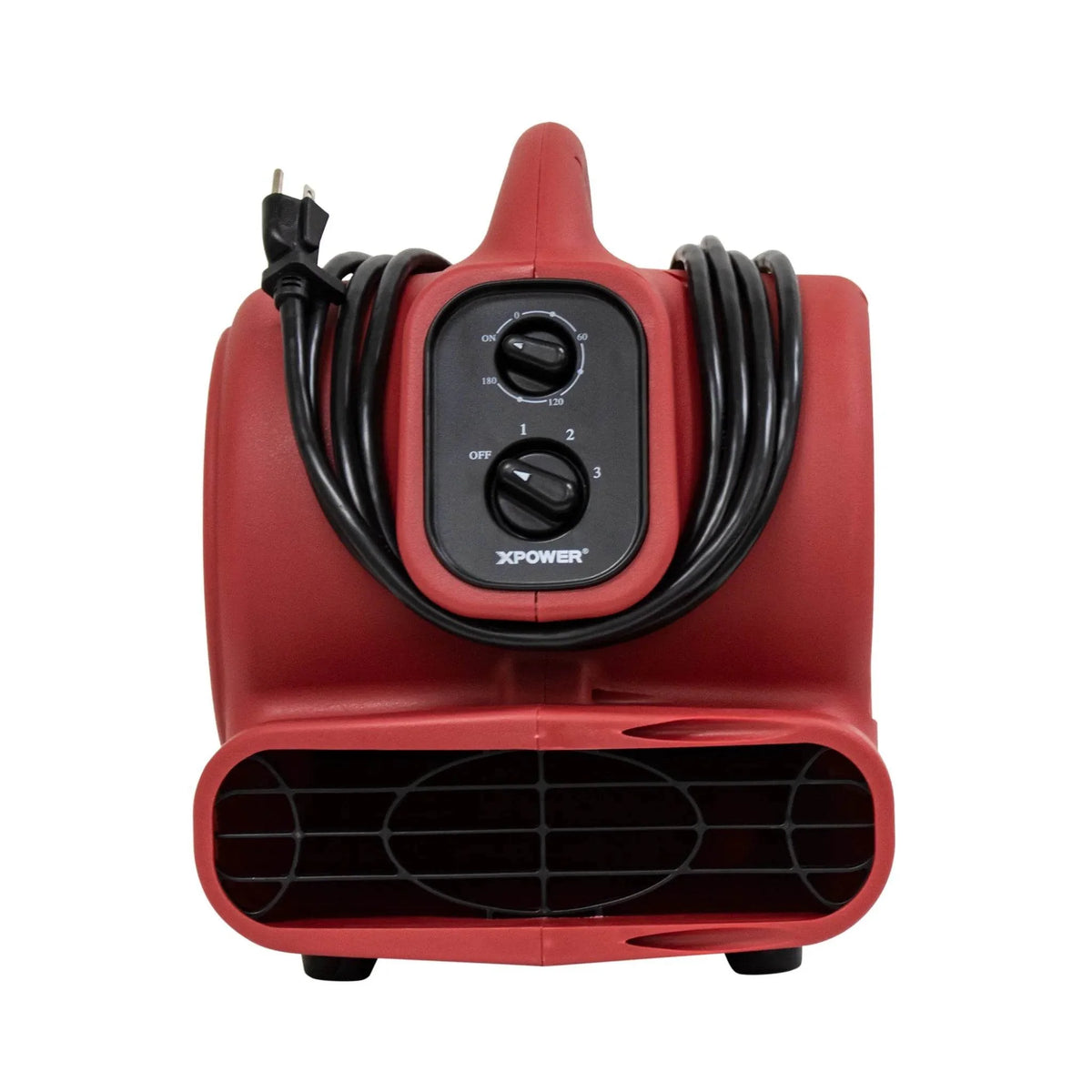 XPOWER compact air mover P-230AT - red, front view with cord wrap
