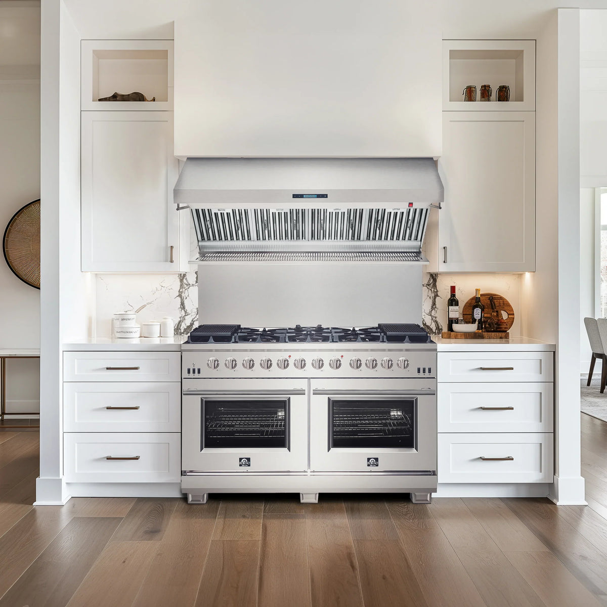 Forno 2-Piece Appliance Package - 60-Inch Dual Fuel Range and Wall Mount Range Hood in Stainless Steel