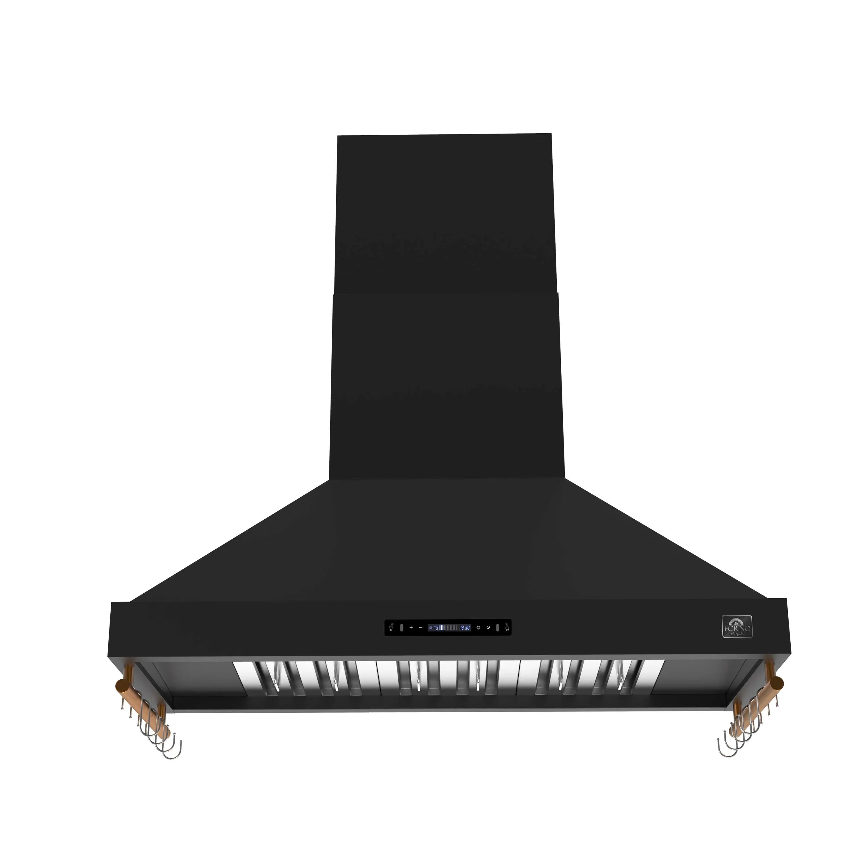 Forno Venezia 48-Inch Wall Mounted Range Hood with Touch Controls and Baffle Filters in Black with Antique Brass Handle (FRHWM5503-48BLK)