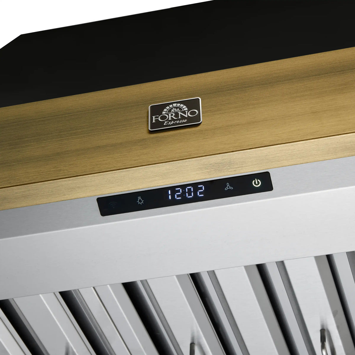 Forno 4-Piece Appliance Package - 36-Inch Gas Range, Wall Mount Range Hood, 60-Inch Convertible Refrigerator with Modern Grille Trim, and Dishwasher in Black with Antique Brass Trim