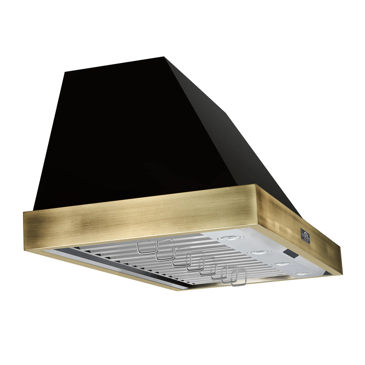 Forno 4-Piece Appliance Package - 48-Inch Dual Fuel Range, 60-Inch Convertible Refrigerator with Modern Trim, Dishwasher, in Black with Antique Brass Trim