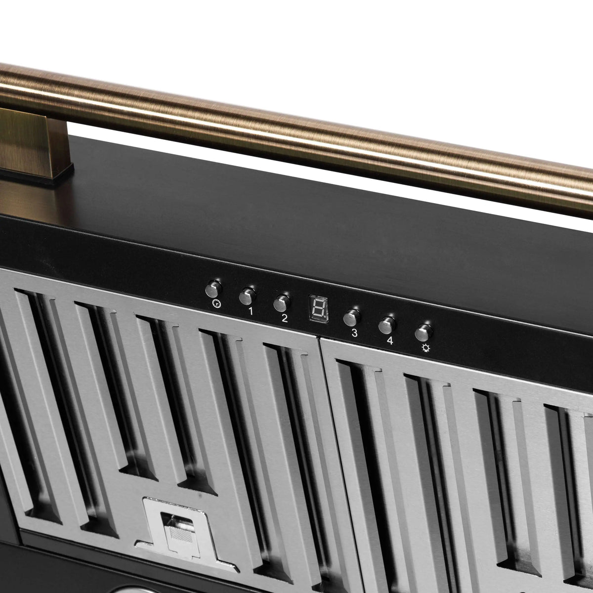 Forno 5-Piece Appliance Package - 30-inch Gas Range, Hood, Refrigerator, Dishwasher and 30-Inch Microwave Drawer in Black with Antique Brass Trim