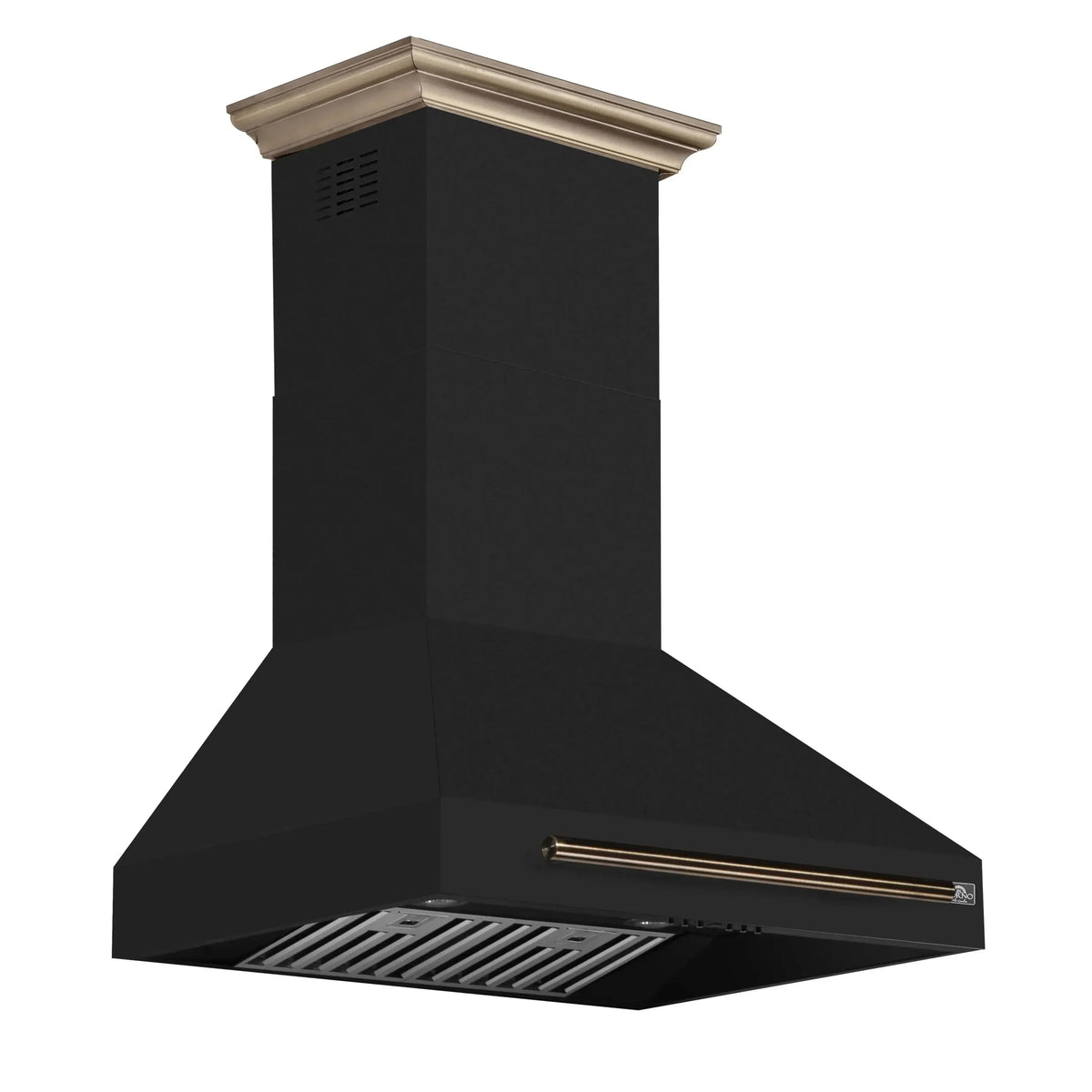 Forno 5-Piece Appliance Package - 30-inch Gas Range, Hood, Refrigerator, Dishwasher and 24-Inch Microwave Oven in Black with Antique Brass Trim