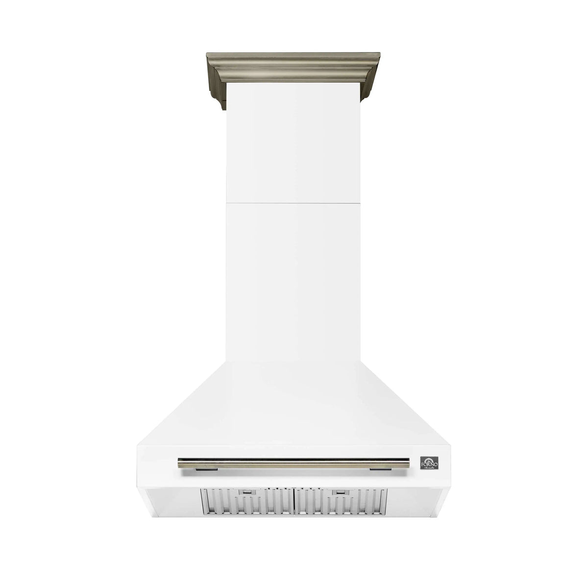 Forno 4-Piece Appliance Package - 30-Inch Espresso Induction Range , Wall Mount Range Hood, 60-Inch Built-In Convertible Refrigerator, and Dishwasher in White with Antique Brass Trim