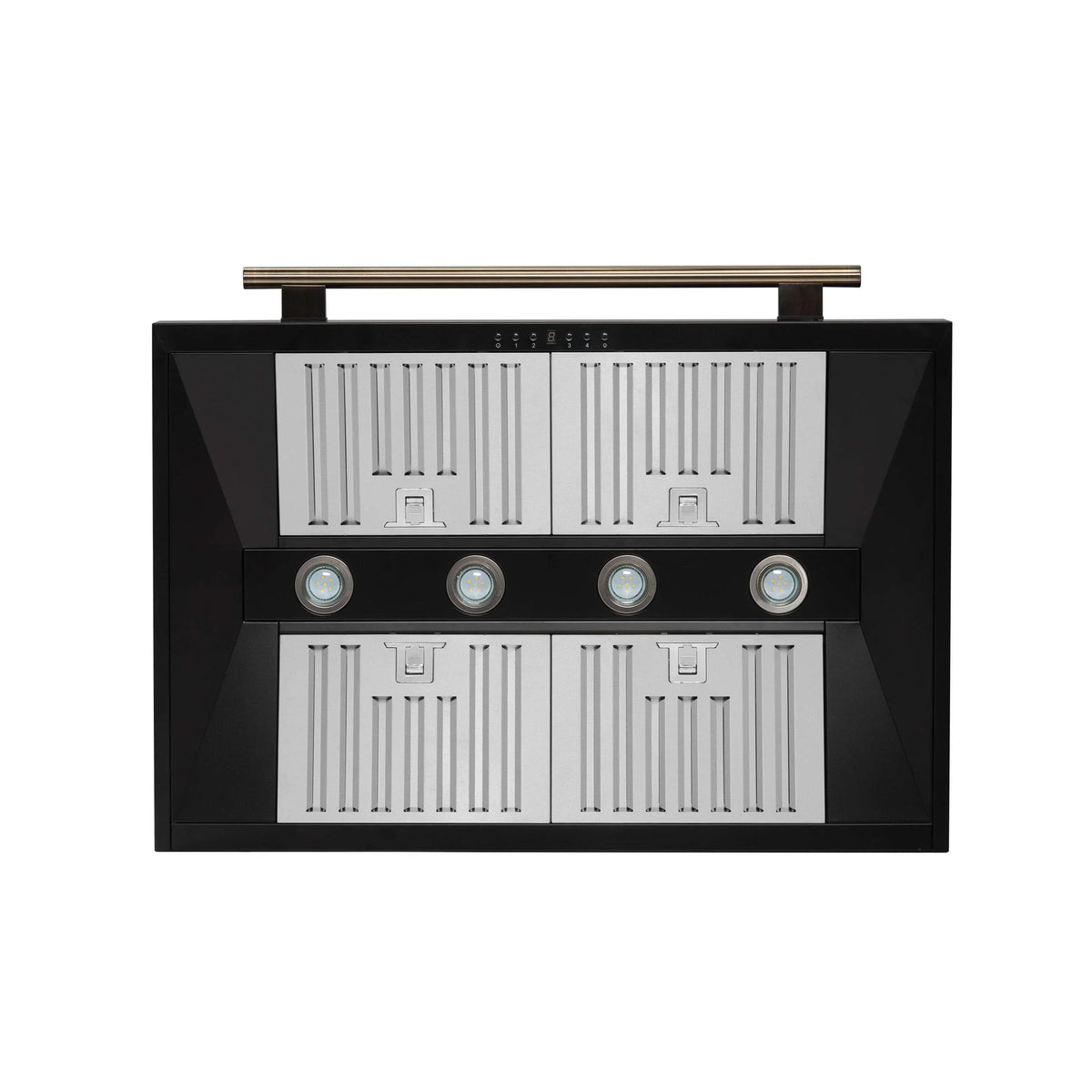 Forno 5-Piece Appliance Package - 36-Inch Dual Fuel Range, Wall Mount Range Hood, 36-Inch Refrigerator, Dishwasher, and 24-Inch Microwave Drawer in Black with Antique Brass Trim