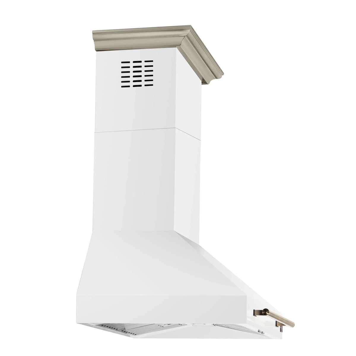 Forno 5-Piece Appliance Package - 36-Inch Electric Range, Wall Mount Range Hood, 36-Inch Refrigerator, Dishwasher, and 30-Inch Microwave Drawer in White with Antique Brass Trim