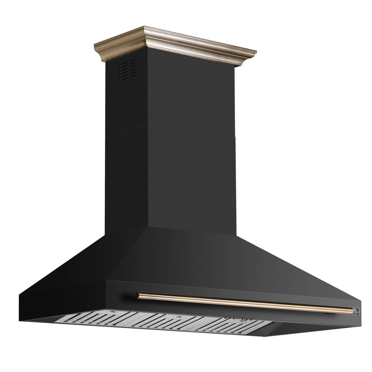 Forno 5-Piece Appliance Package - 48-inch Gas Range, Hood, Refrigerator, Dishwasher and 24-Inch Microwave Drawer in Black with Antique Brass Trim