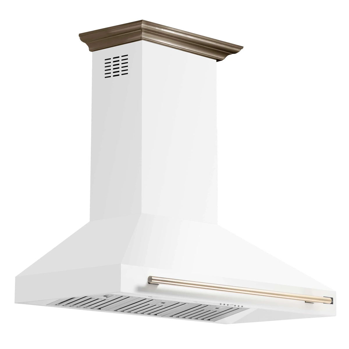 Forno 4-Piece Appliance Package - 48-Inch Electric Range, Wall Mount Range Hood, 36-Inch Refrigerator, and Dishwasher in White with Antique Brass Trim