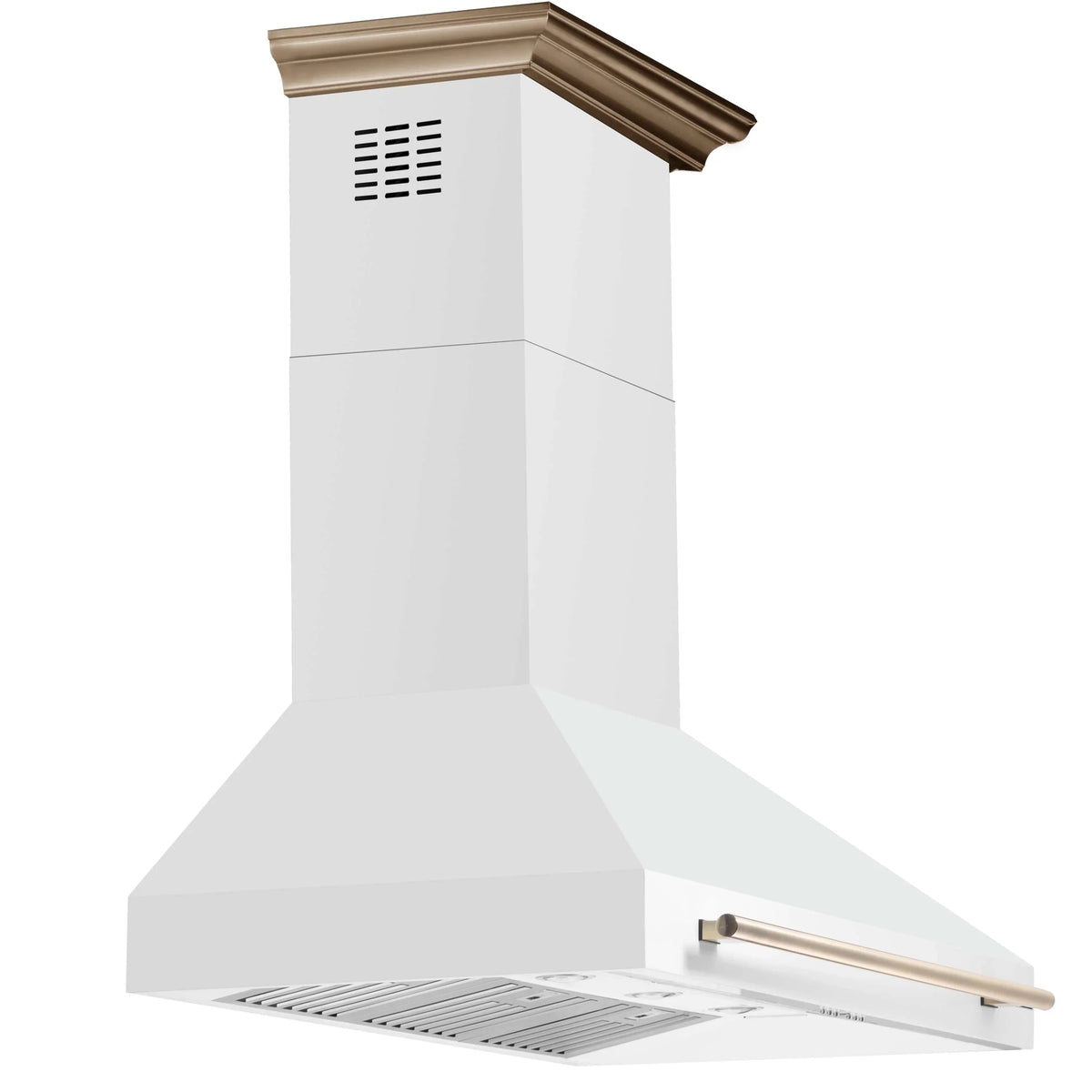 Forno 4-Piece Appliance Package - 48-Inch Electric Range, Wall Mount Range Hood, 36-Inch Refrigerator, and Dishwasher in White with Antique Brass Trim