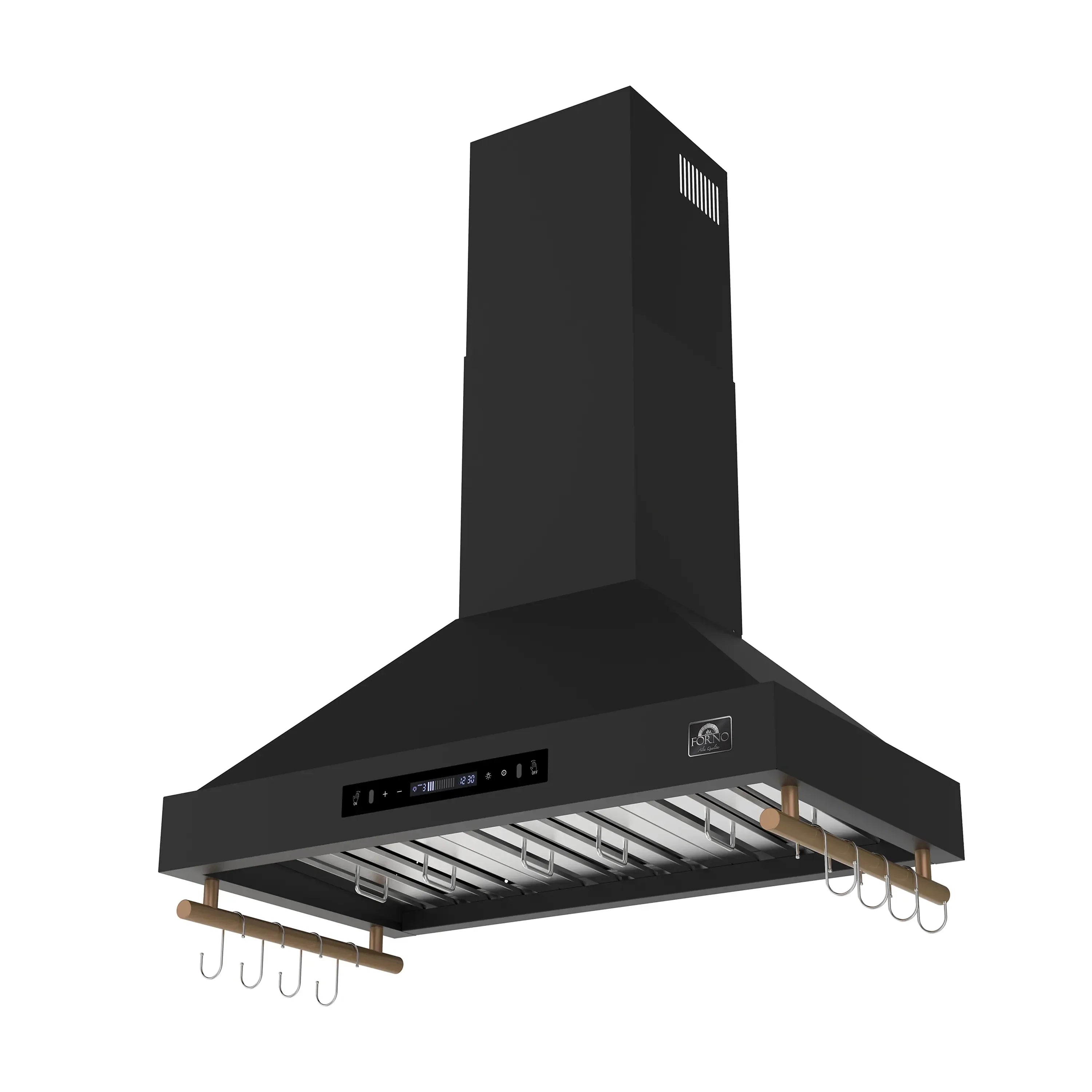 Forno Venezia 36-Inch Wall-Mounted Range Hood in Black with Antique Brass Trim (FRHWM5503-36BLK)