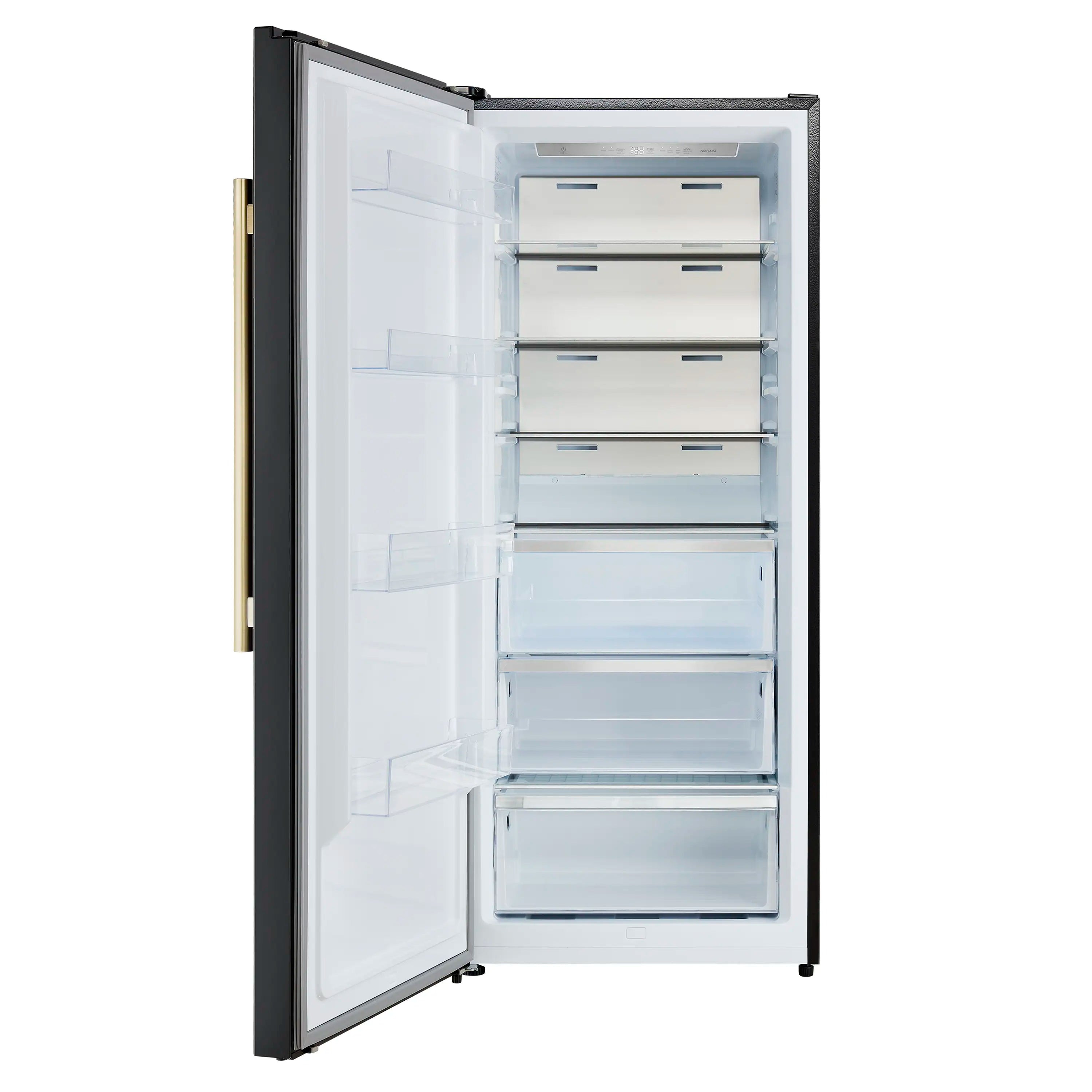 Forno Maderno 28-Inch 13.6 Cu.Ft. Convertible Upright Freezer/Refrigerator in Black with Antique Brass Handle, Left Swing (FFFFD1722-28BLK-LS)