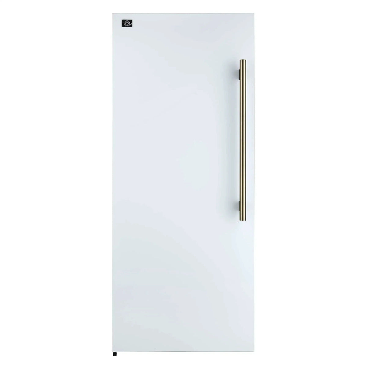 Forno 4-Piece Appliance Package - 36-Inch Antico Dual Fuel Range, Wall Mount Range Hood, 60-Inch Refrigerator, Dishwasher in White with Antique Brass Trim