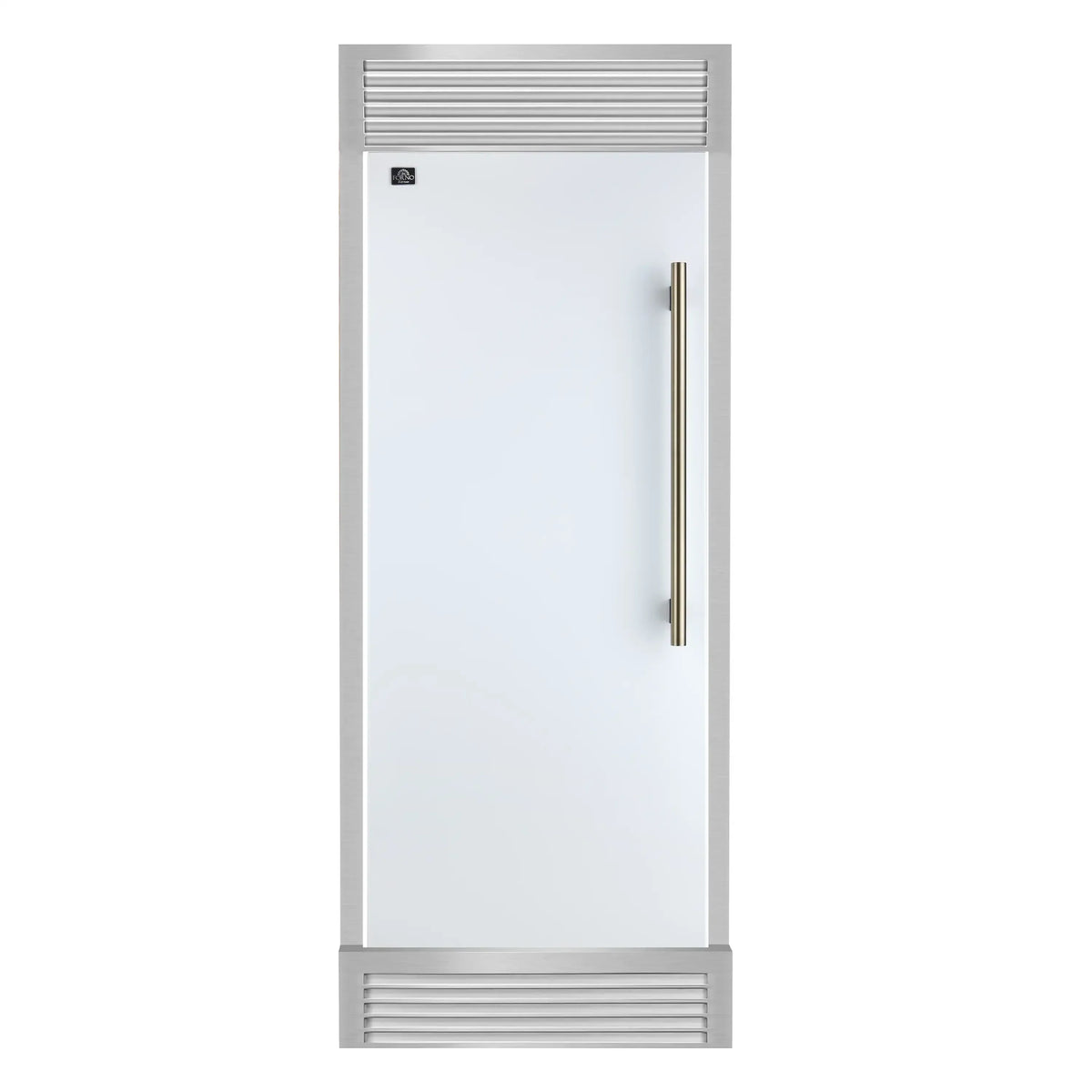 Forno Maderno 28-Inch Built-In 13.6 Cu.Ft. Convertible Refrigerator in White with Antique Brass Handle, Left Swing with Decorative Grille (FFFFD1722-32LSG-WHT)