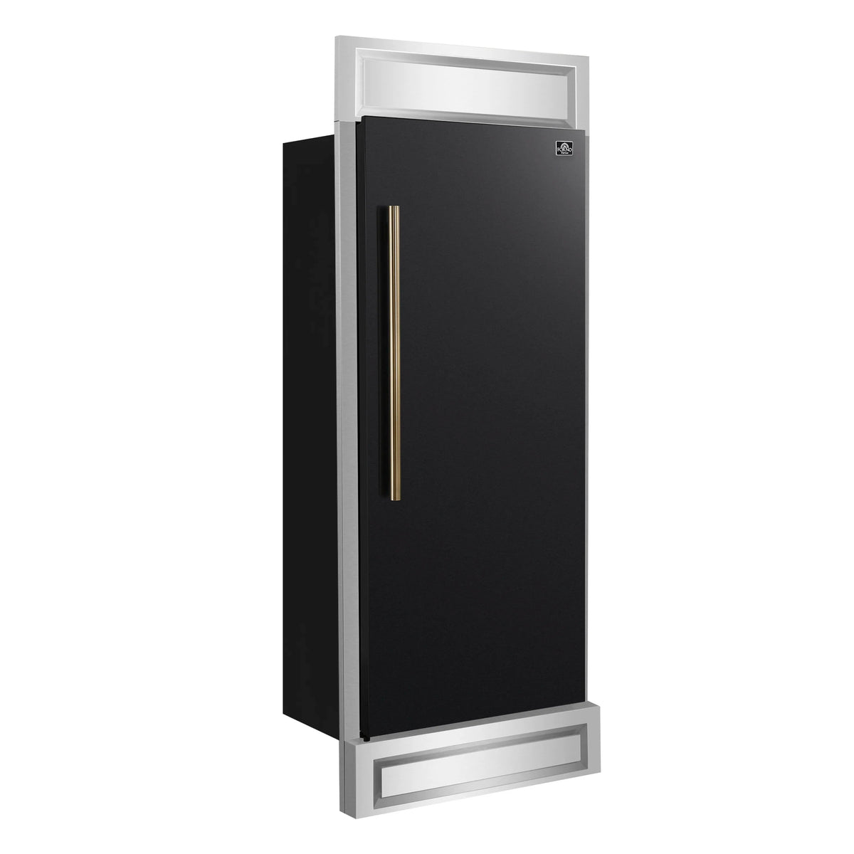 Forno Maderno 28-Inch Built-In Convertible Refrigerator Black with Decorative Grille, Antique Brass Handles, 13.6 cu.ft., Right Swing (FFFFD1722-32RMG-BLK)