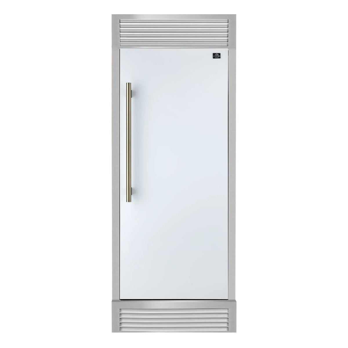 Forno Maderno 28-Inch Built-In 13.6 Cu.Ft. Convertible Refrigerator in White with Antique Brass Handle, Right Swing with Decorative Grille (FFFFD1722-32RSG-WHT)