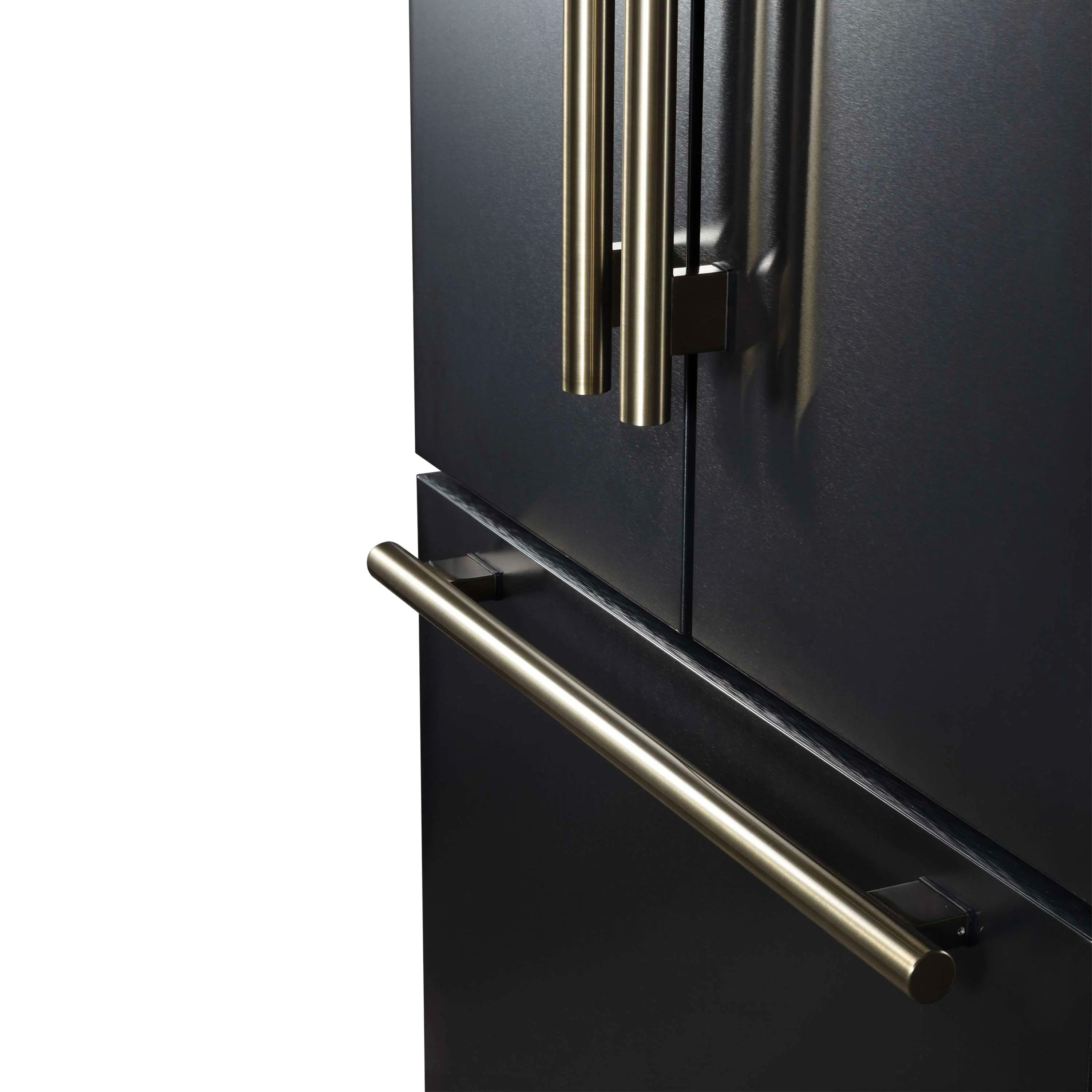 Forno Rivello 36-Inch French Door 27.4 Cu. Ft. Refrigerator with Internal Water Dispenser in Black with Antique Brass Handles (FFFFD1783-36BLK)