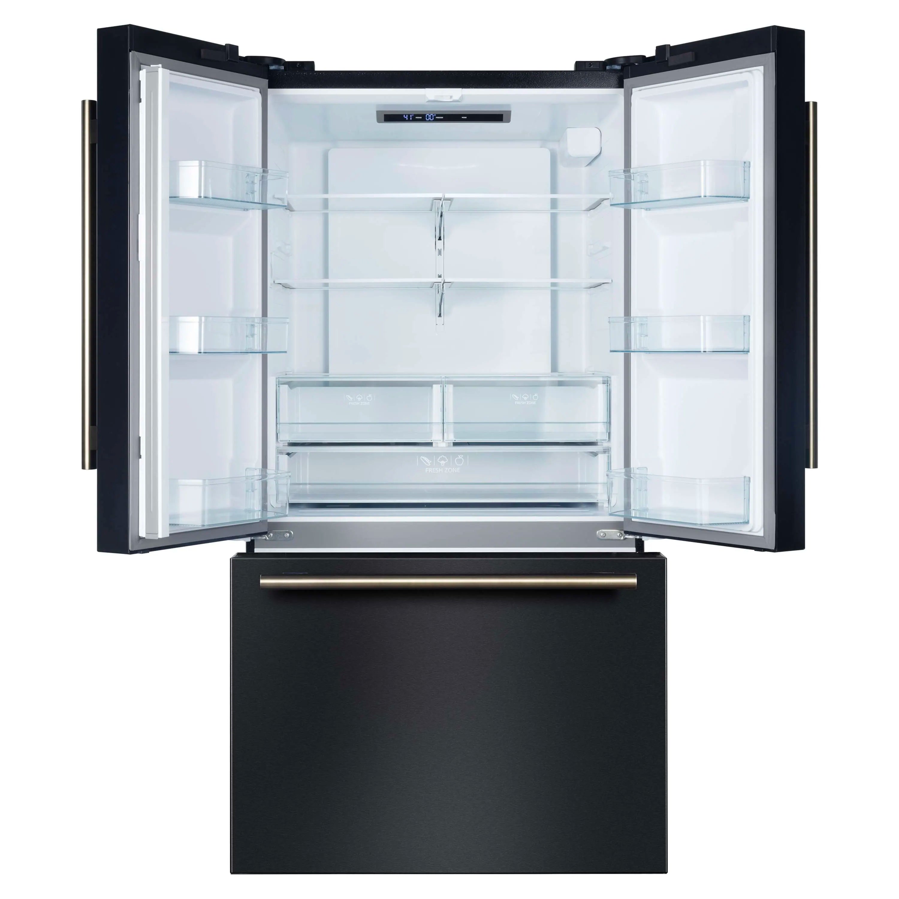 Forno Rivello 36-Inch French Door 27.4 Cu. Ft. Refrigerator with Internal Water Dispenser in Black with Antique Brass Handles (FFFFD1783-36BLK)