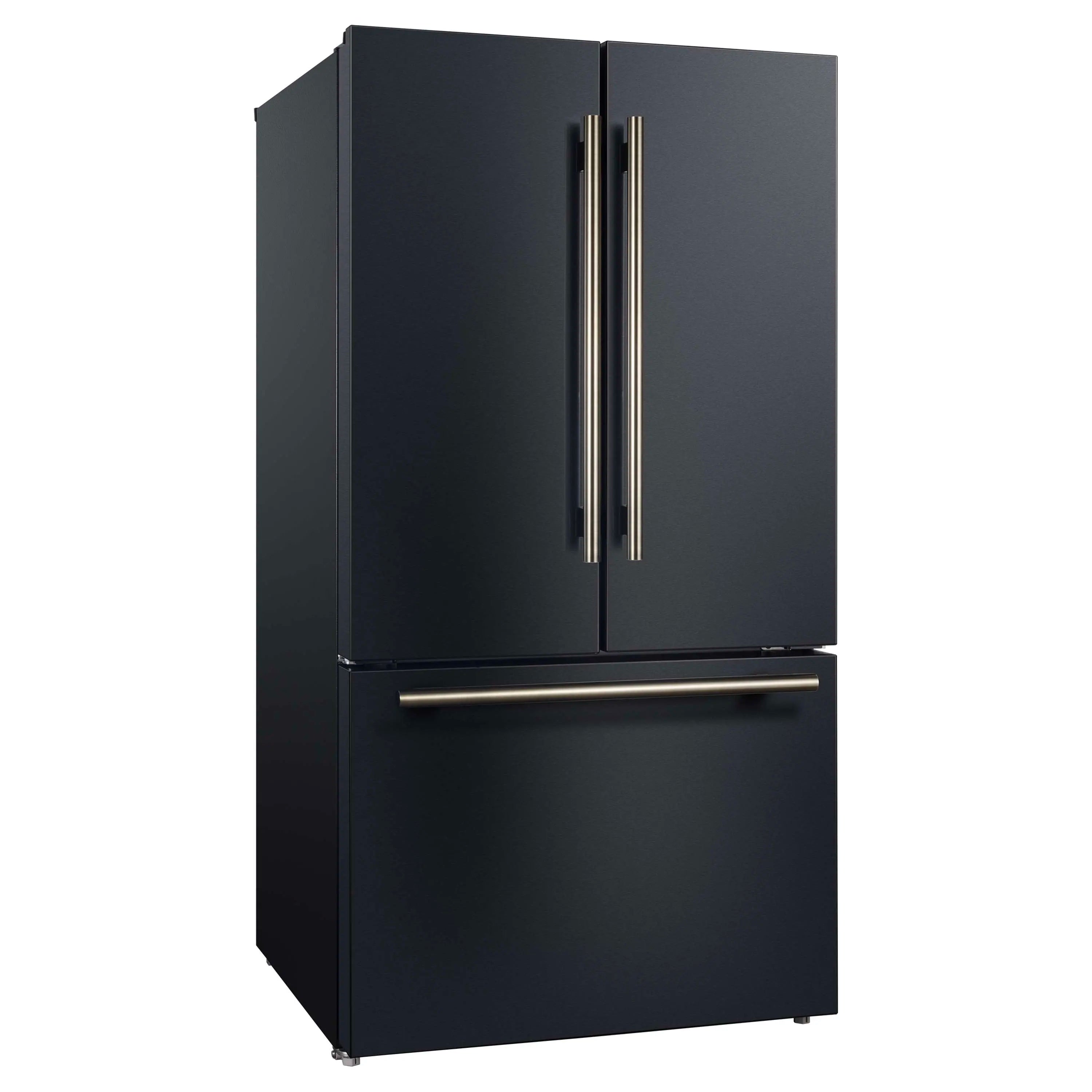 Forno Rivello 36-Inch French Door 27.4 Cu. Ft. Refrigerator with Internal Water Dispenser in Black with Antique Brass Handles (FFFFD1783-36BLK)
