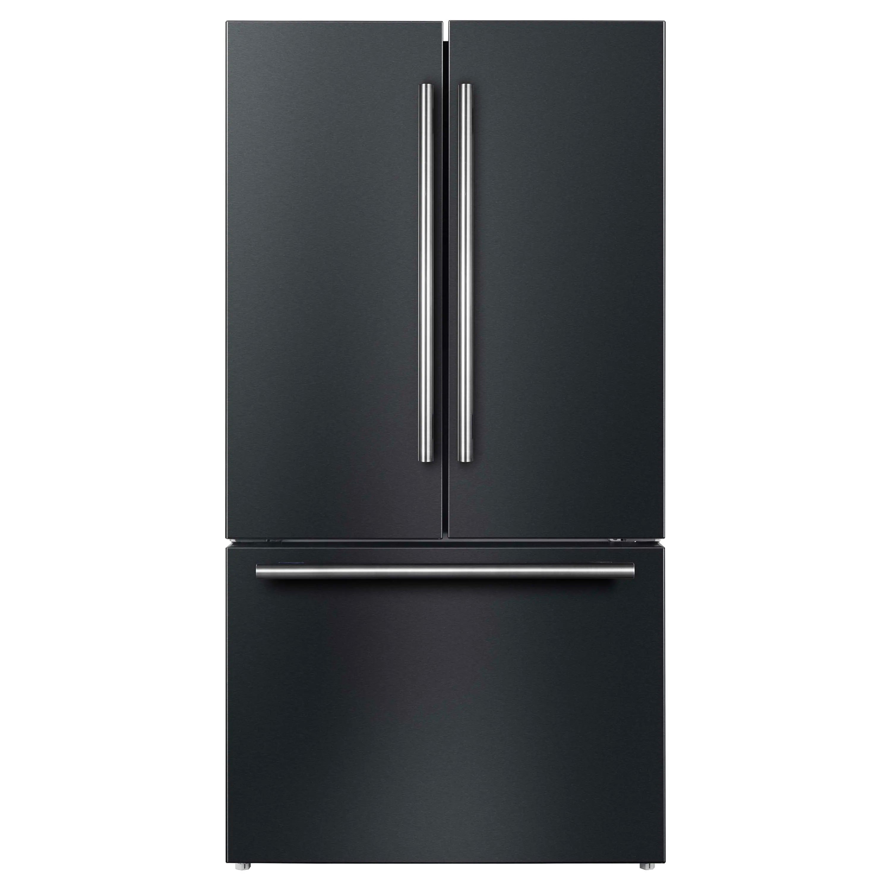Forno Rivello 36-Inch French Door 27.4 Cu. Ft. Refrigerator with Internal Water Dispenser in Black with Antique Brass Handles (FFFFD1783-36BLK)