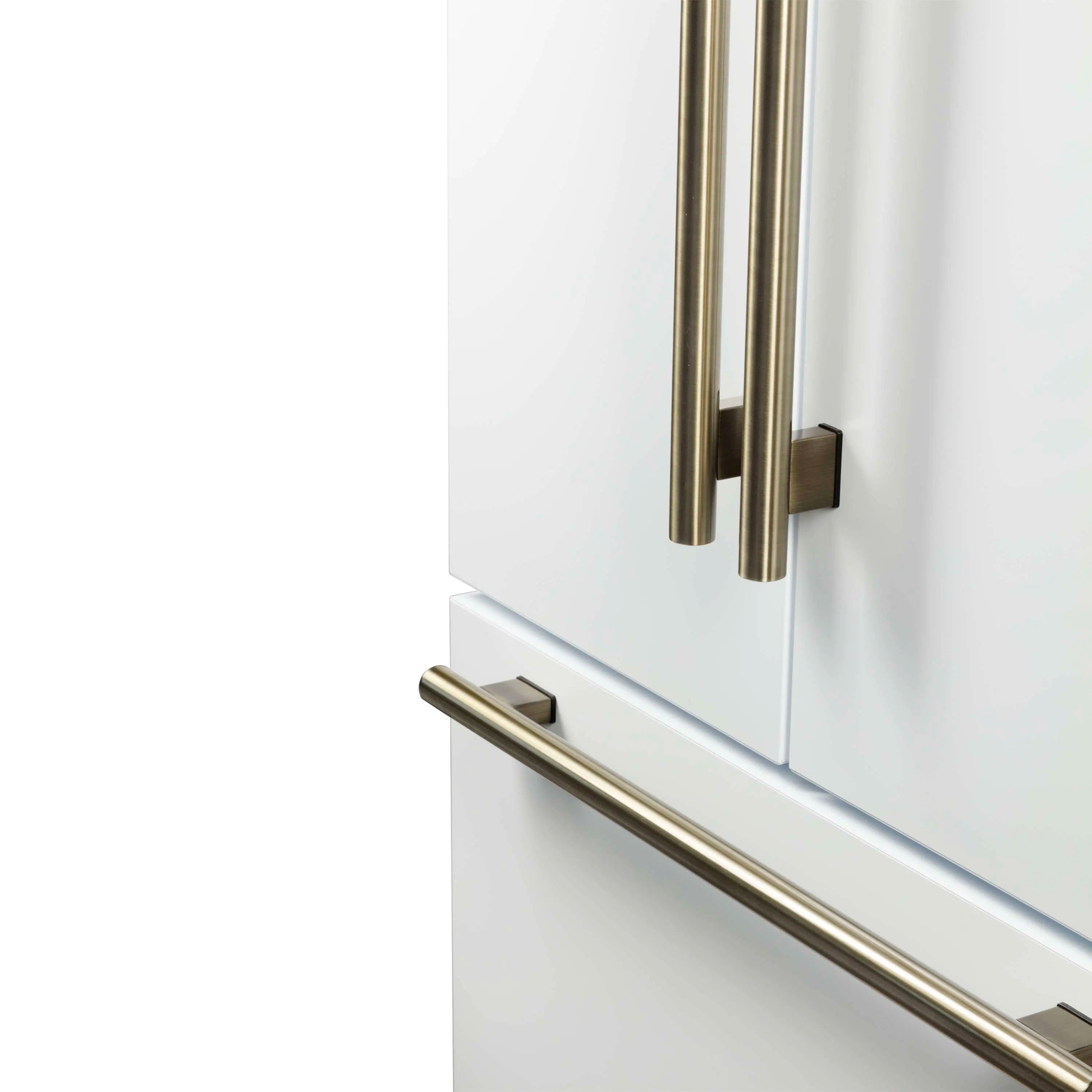Forno Rivello 36-Inch French Door 27.4 Cu. Ft. Refrigerator with Internal Water Dispenser in White with Antique Brass Handles (FFFFD1783-36WHT)