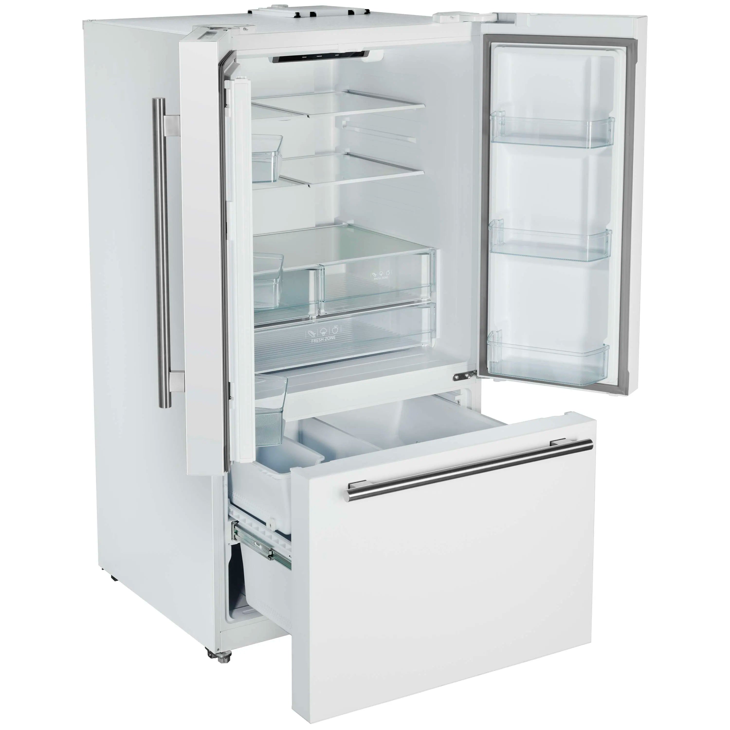 Forno Rivello 36-Inch French Door 27.4 Cu. Ft. Refrigerator with Internal Water Dispenser in White with Antique Brass Handles (FFFFD1783-36WHT)