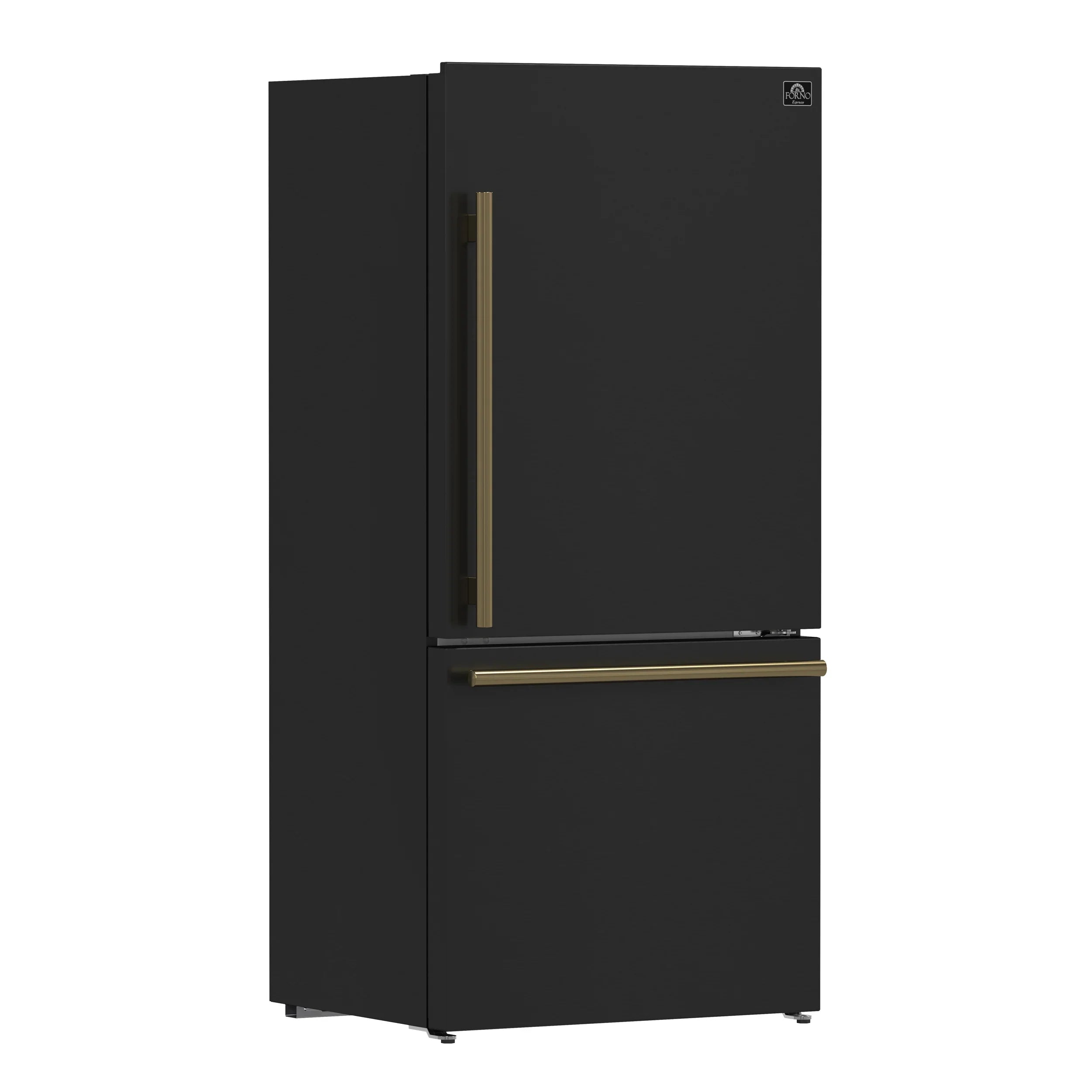 Forno Milano Espresso Package - 62-Inch, 34.4 cu. ft. Refrigerators with Bottom Freezers in Black with Antique Brass Handle (FFFFD1787-60BLK)