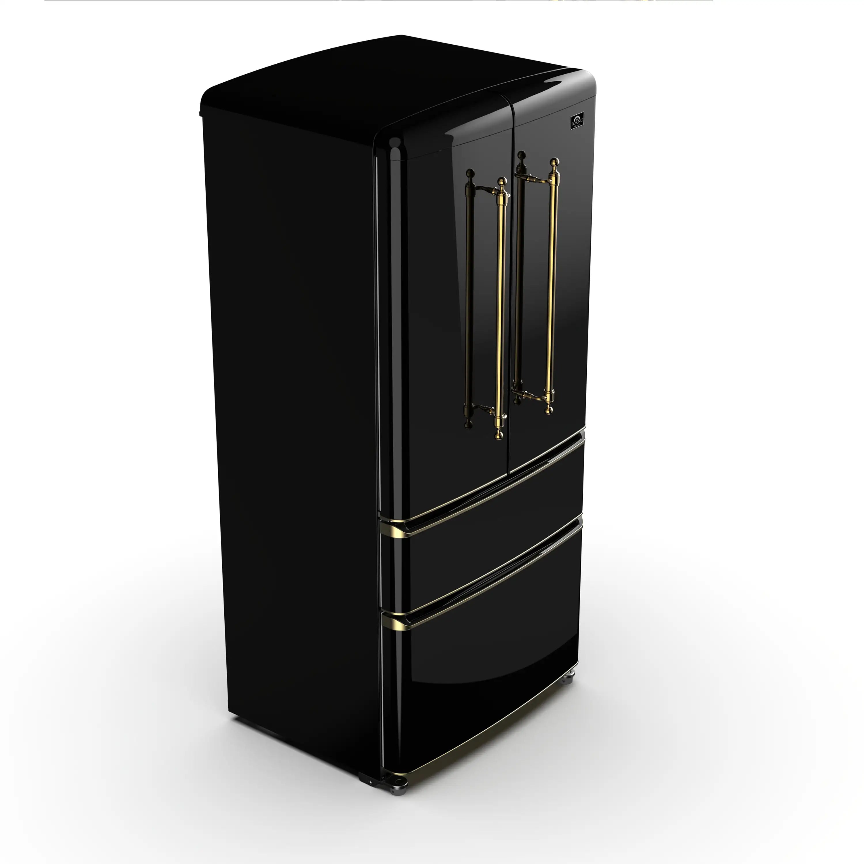 Forno Luigi 33-Inch 18 cu.ft. French Door Refrigerator in Black with Antique Brass Handles (FFFFD1791-33BLK)