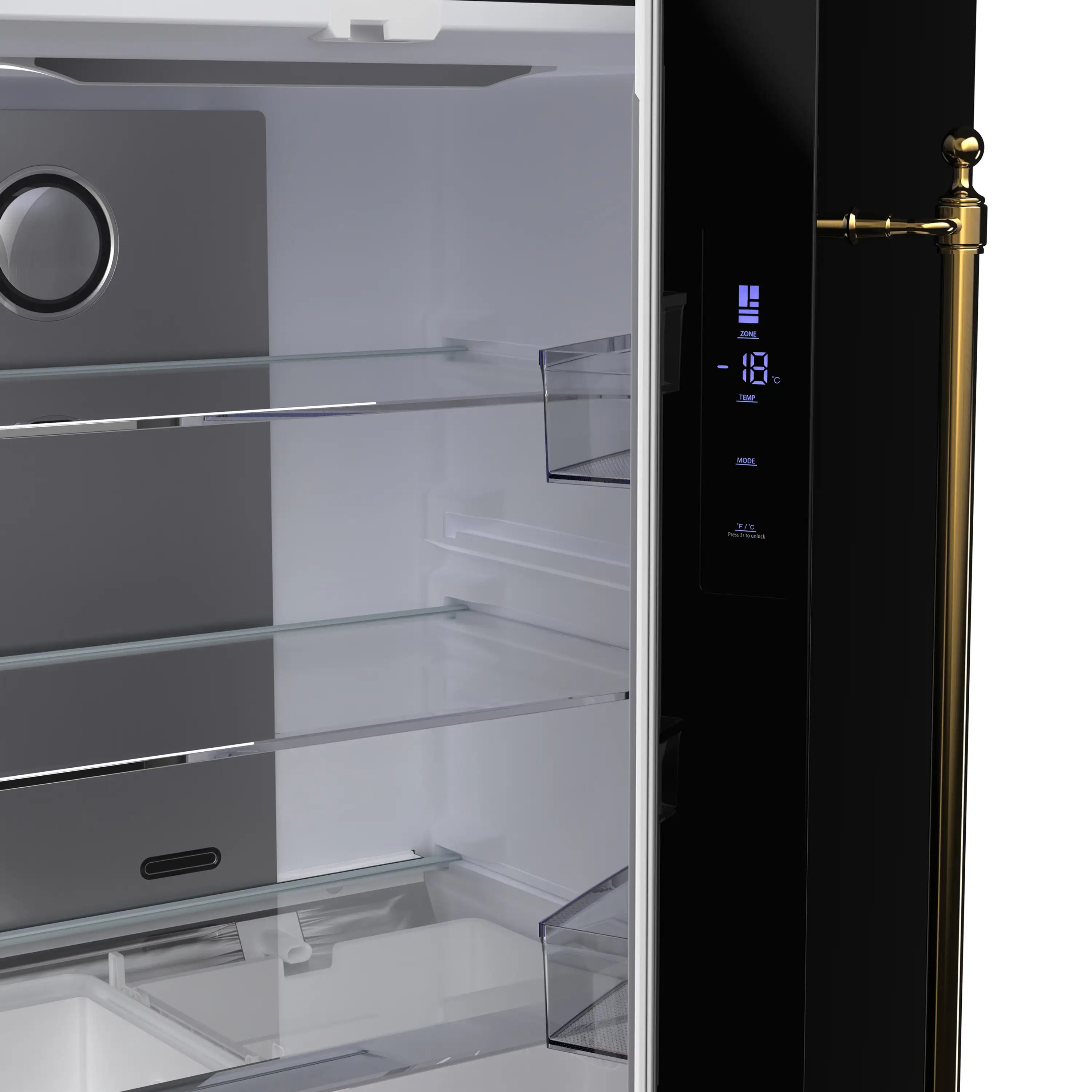 Forno Luigi 33-Inch 18 cu.ft. French Door Refrigerator in Black with Antique Brass Handles (FFFFD1791-33BLK)