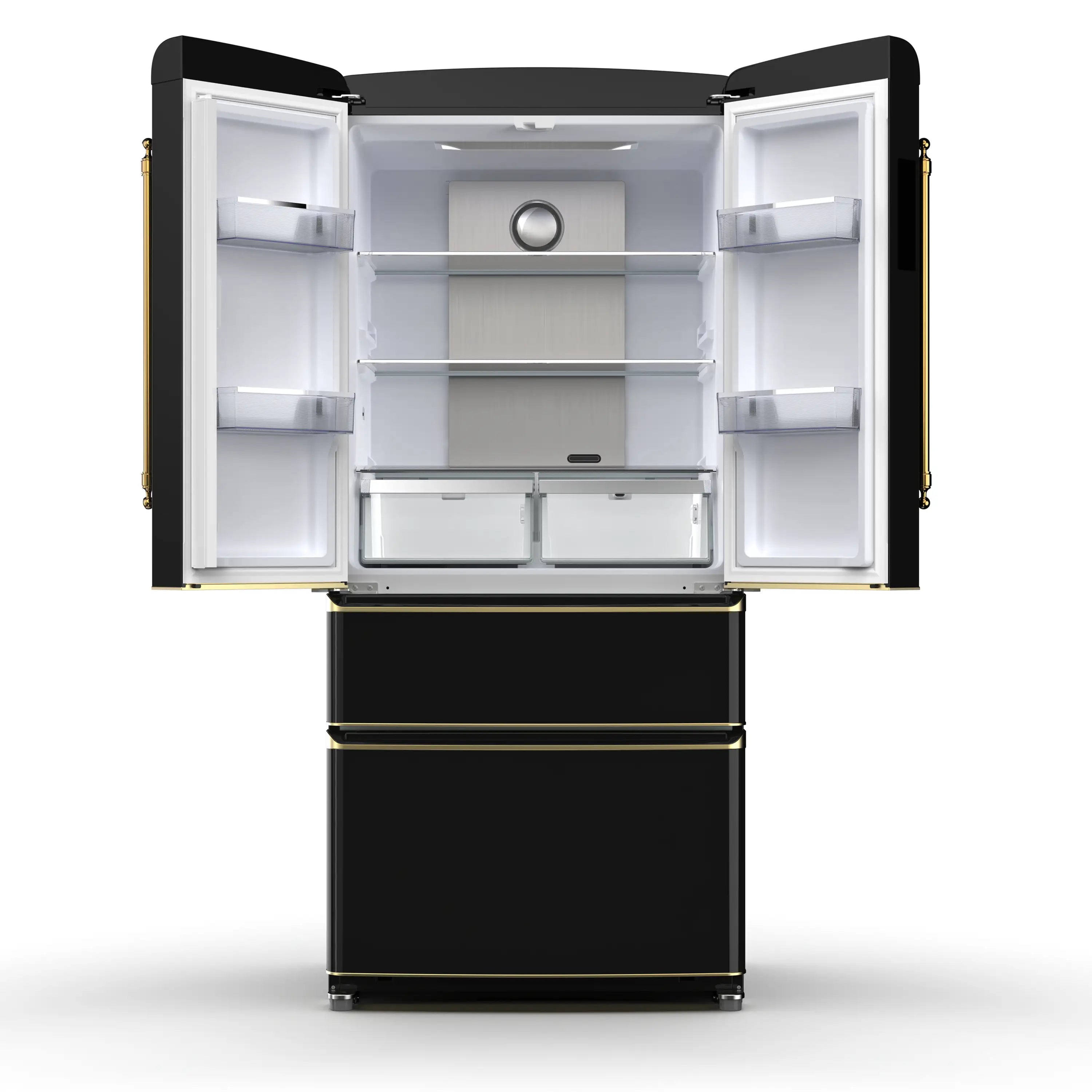 Forno Luigi 33-Inch 18 cu.ft. French Door Refrigerator in Black with Antique Brass Handles (FFFFD1791-33BLK)