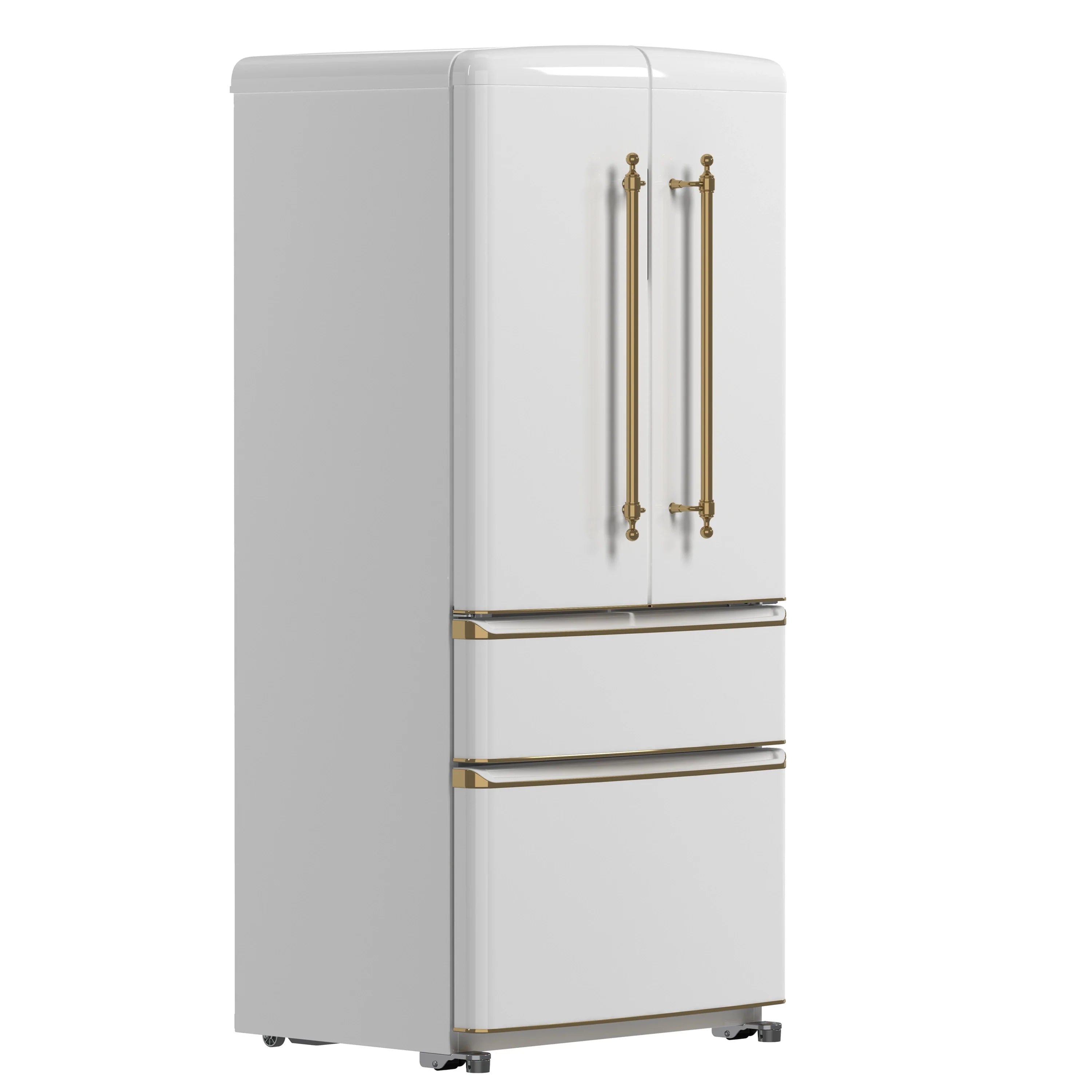 Forno Luigi 33-Inch 18 cu.ft. French Door Refrigerator in White with Antique Brass Handles (FFFFD1791-33WHT)