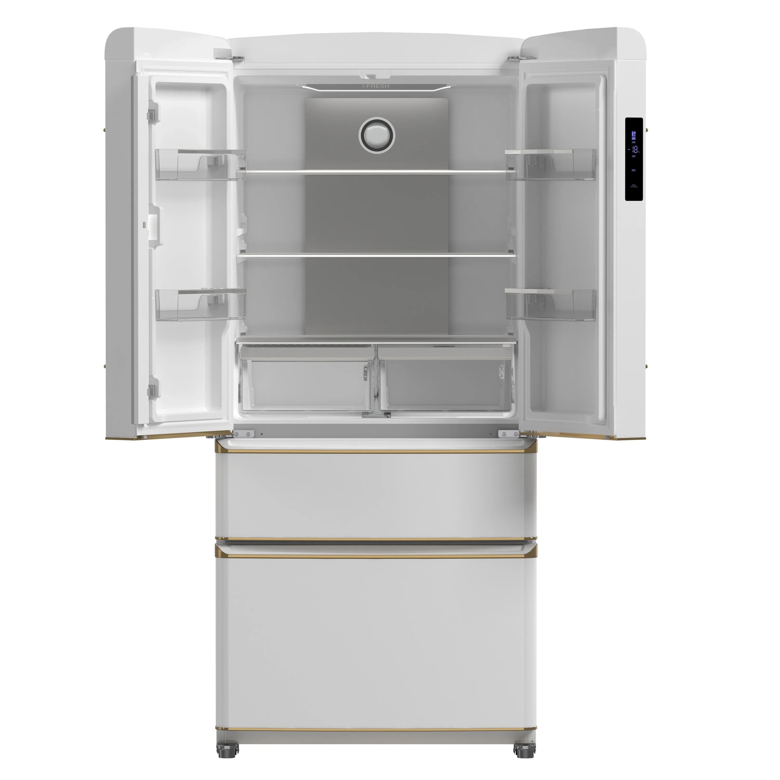 Forno Luigi 33-Inch 18 cu.ft. French Door Refrigerator in White with Antique Brass Handles (FFFFD1791-33WHT)
