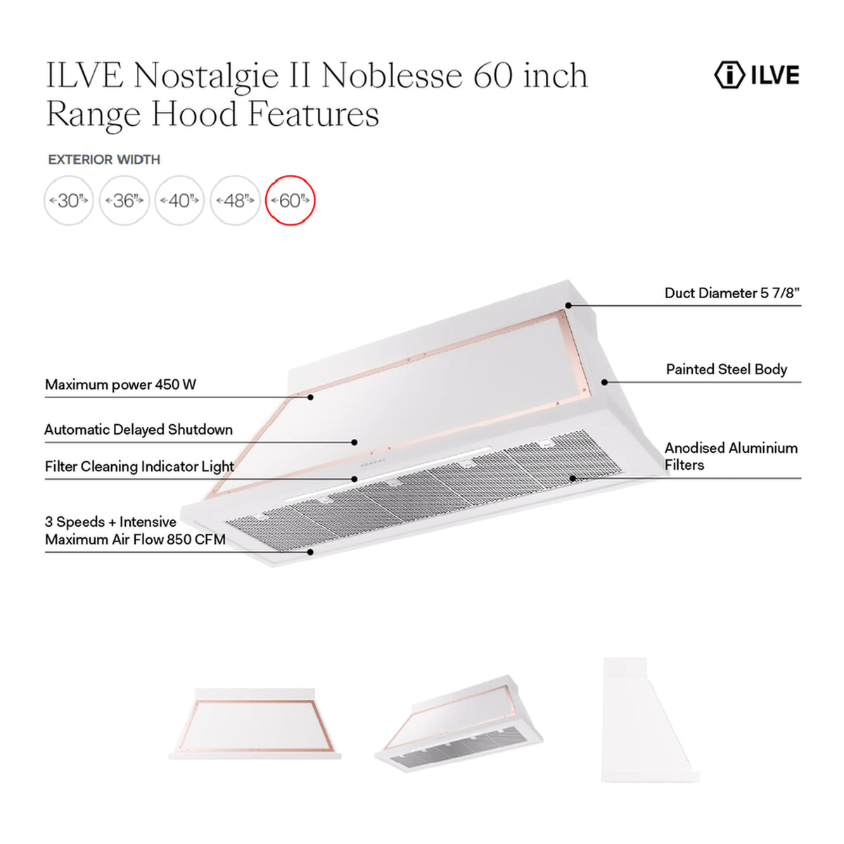 ILVE Nostalgie II 60-Inch 600 CFM Wall Mounted Range Hood in Stainless Steel with Brass Trim (UANB60SSG)