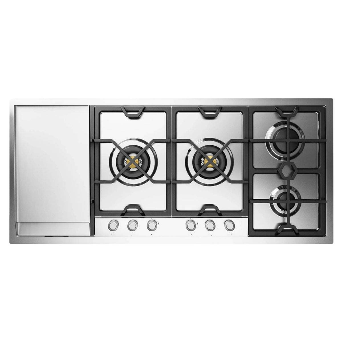 ILVE Panoramagic 48-Inch Built-In Propane Gas Cooktop, Total Black Brass Burners, Stainless Steel (UHCPMT125FSSLP)