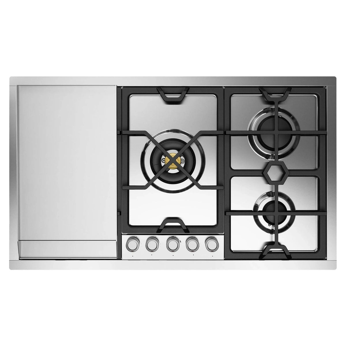 ILVE Panoramagic 36-Inch Built-In Propane Gas Cooktop, 5 Burners, Griddle, Stainless Steel (UHCPMT95FSSLP)