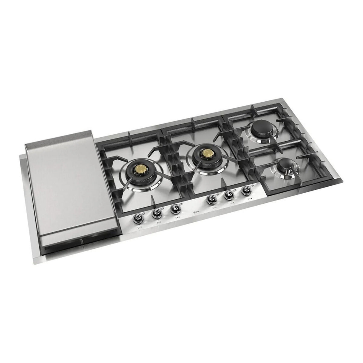 ILVE Nostalgie II 48-Inch Built-In Natural Gas Cooktop, Total Black Brass Burners, Stainless Steel (UHCPT125FNSSC)