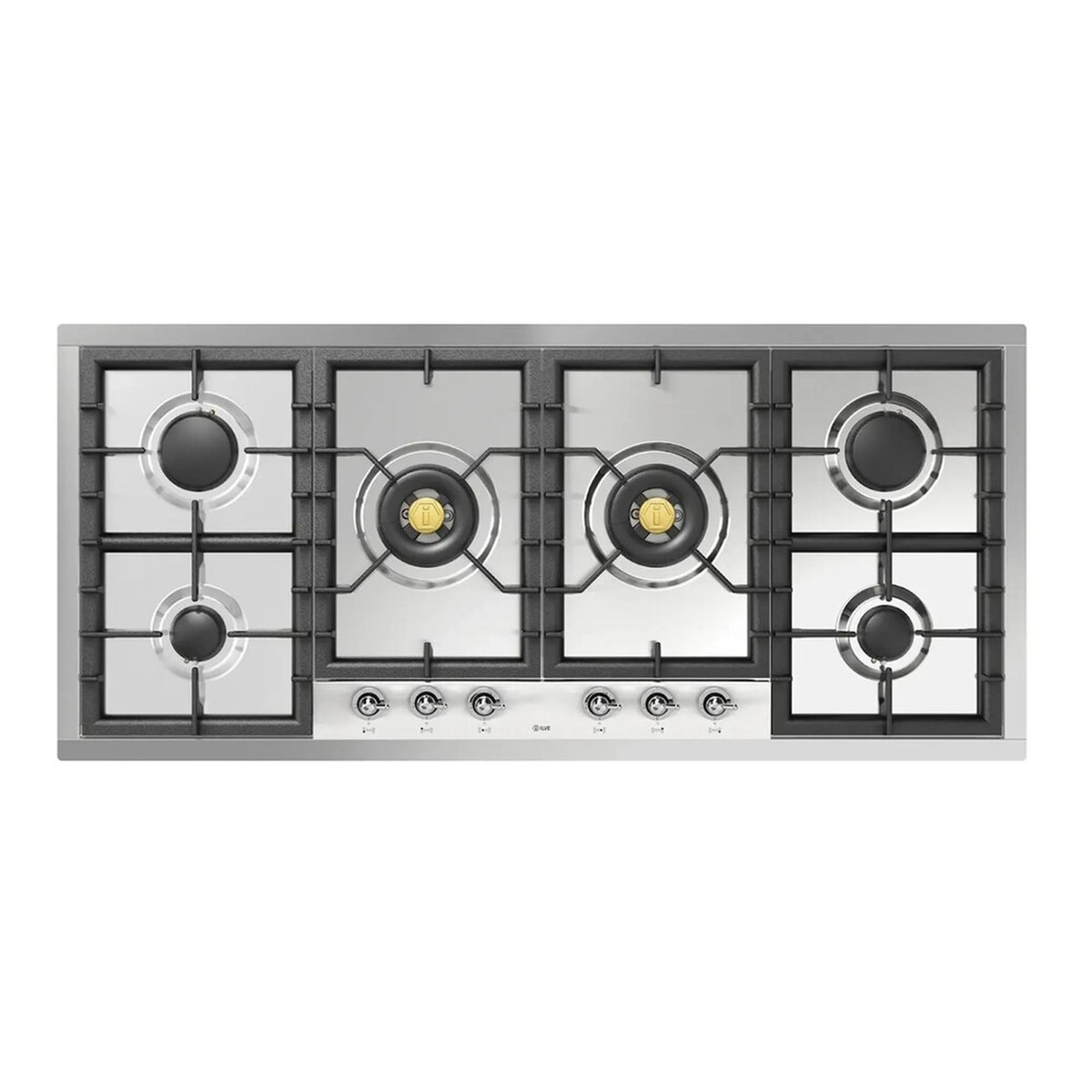 ILVE Nostalgie II 48-Inch Built-In Gas Cooktop, Total Black Brass Burners, Stainless Steel (UHCPT125NSSCLP)
