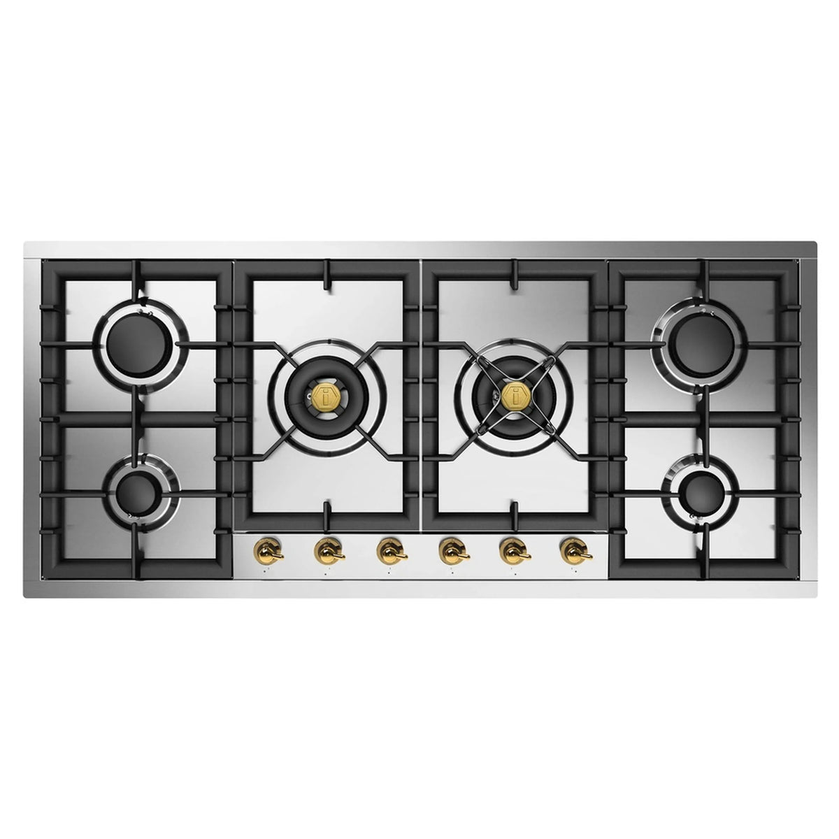 ILVE Nostalgie II 48-Inch Built-In Natural Gas Cooktop, Total Black Brass Burners, Stainless Steel (UHCPT125NSSGLP)