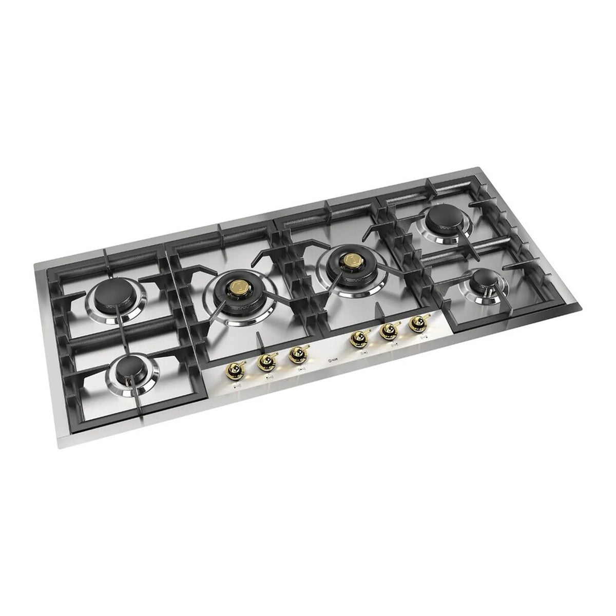 ILVE Nostalgie II 48-Inch Built-In Natural Gas Cooktop, Total Black Brass Burners, Stainless Steel (UHCPT125NSSG)