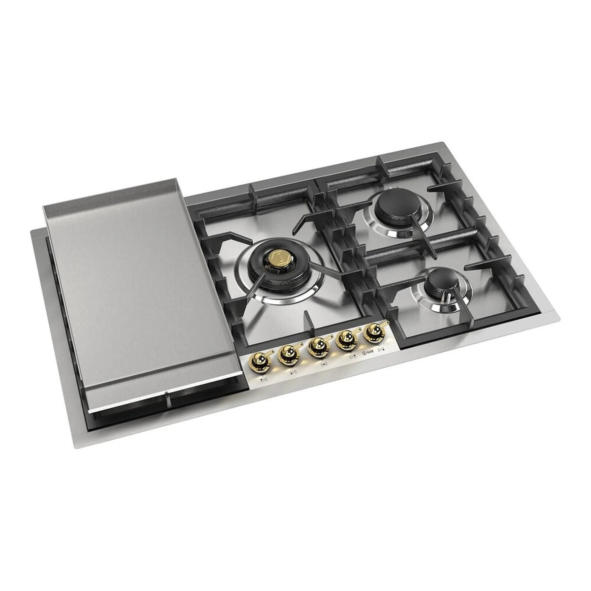 ILVE Nostalgie II 36-Inch Built-In Propane Gas Cooktop, Total Black Brass Burners, Stainless Steel (UHCPT95FNSSGLP)