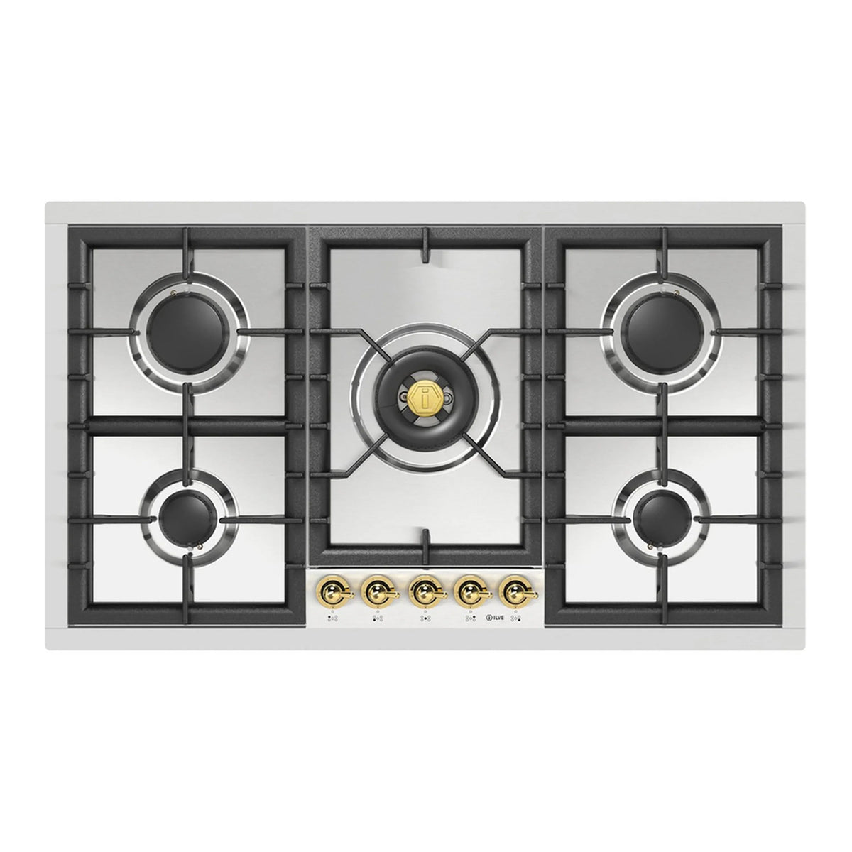 ILVE Nostalgie II 36-Inch Built-In Natural Gas Cooktop, Total Black Brass Burners, Stainless Steel (UHCPT95NSSG)