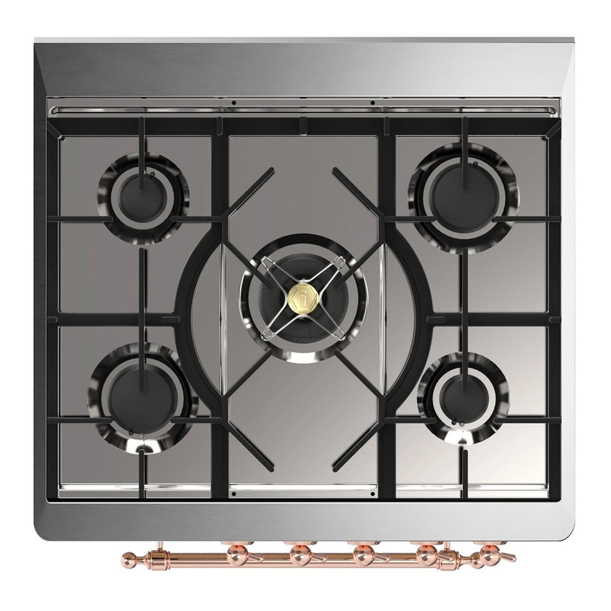 ILVE Majestic III 30-Inch Natural Gas Dual Fuel Range, 5 Burners, Triple Glass Door Oven, Emerald Green with Copper Trim (UM30NR3EGP)