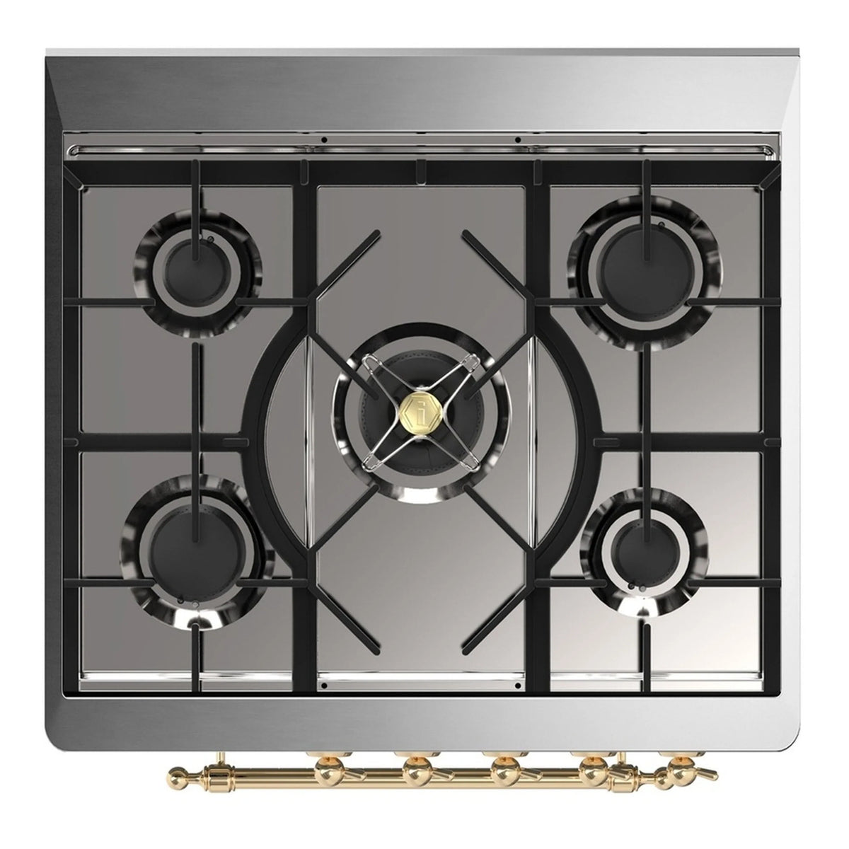 ILVE Majestic III 30-Inch Natural Gas Dual Fuel Range, 5 Burners, Solid Door Oven, Blue Grey with Brass Trim (UM30QNR3BGG)