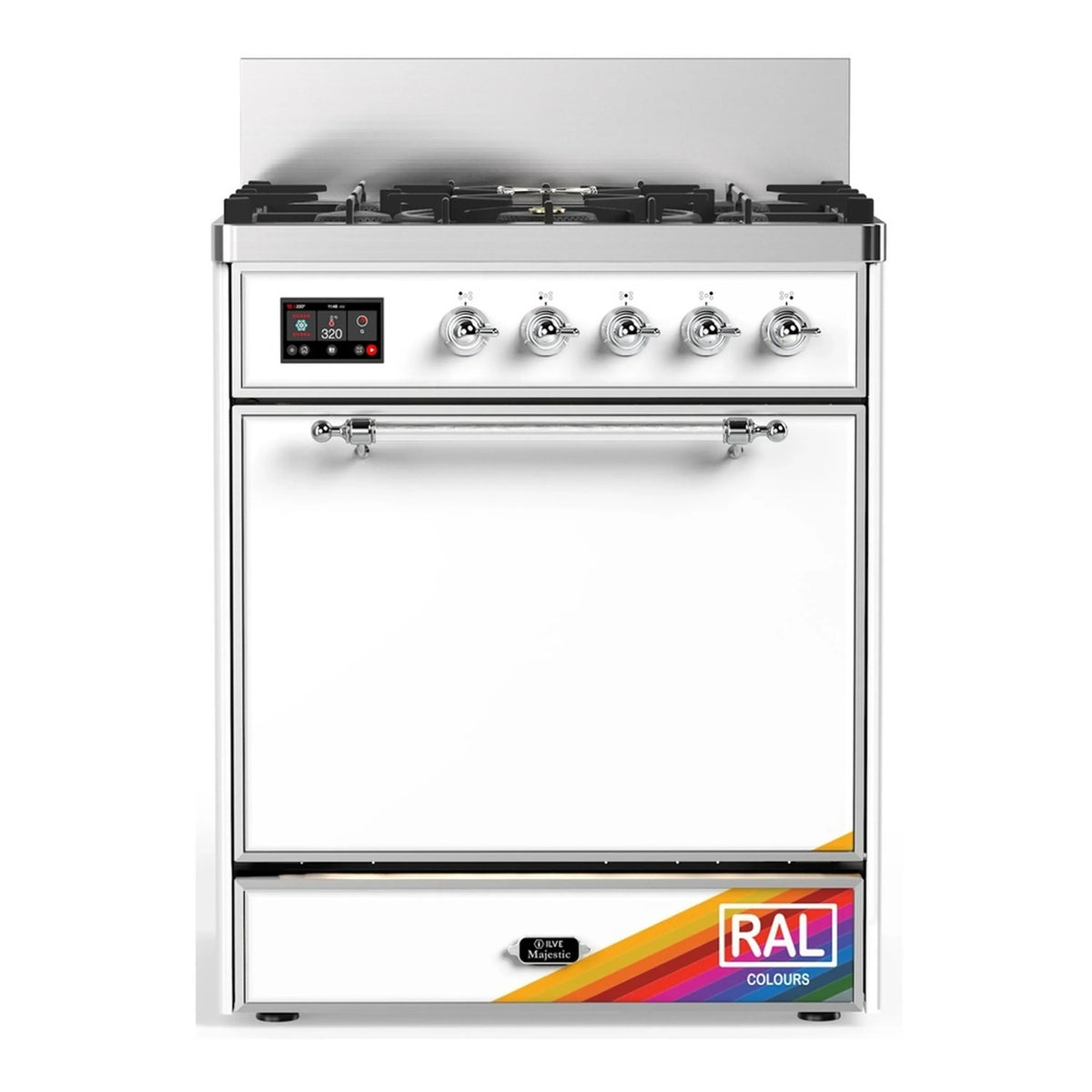 ILVE Majestic III 30-Inch Propane Dual Fuel Range, 5 Burners, Solid Door Oven, RAL with Chrome Trim (UM30QNR3RACLP)