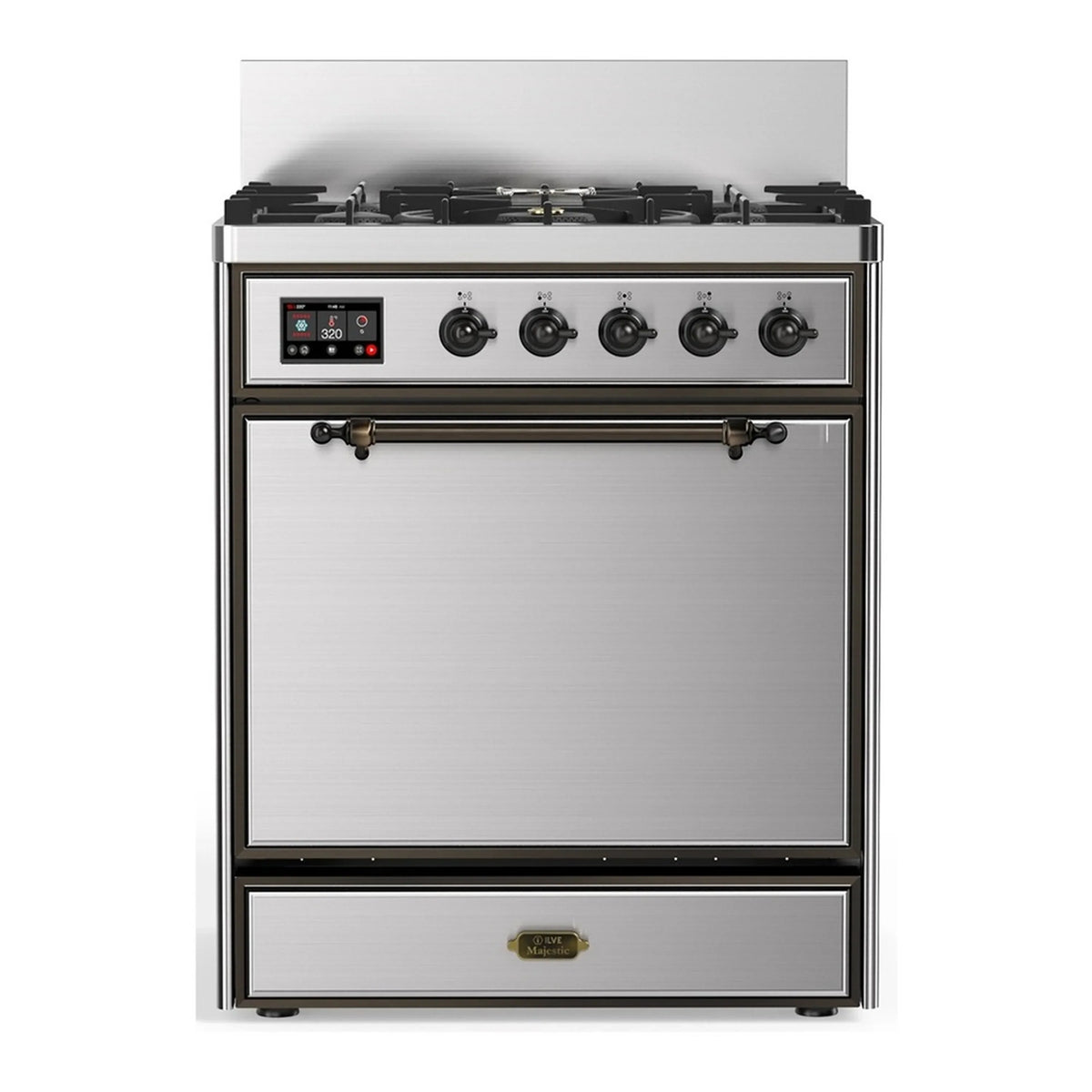 ILVE Majestic III 30-Inch Propane Dual Fuel Range, 5 Burners, Solid Door Oven, Stainless Steel with Burnished Trim (UM30QNR3SSBLP)