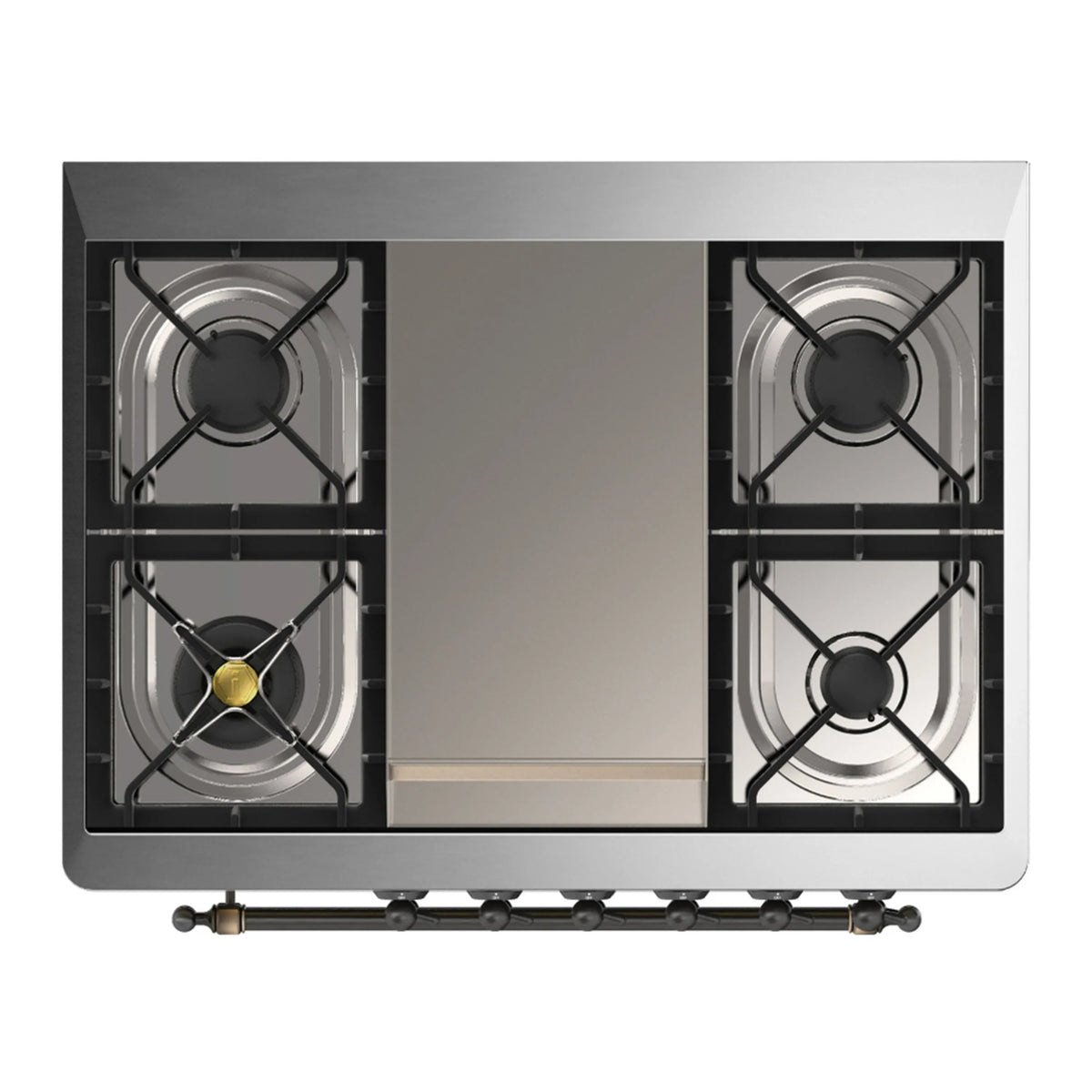 ILVE Majestic III 36-Inch Propane Dual Fuel Range, 5 Burners, Griddle, Triple Glass Door, Glossy Black with Burnished Trim (UM36FNR3BKBLP)
